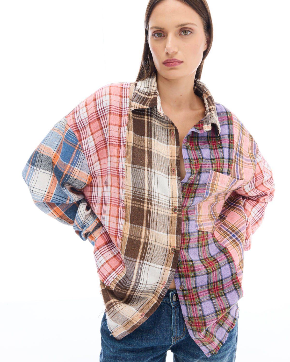 Patchwork Check Flannel Shirt