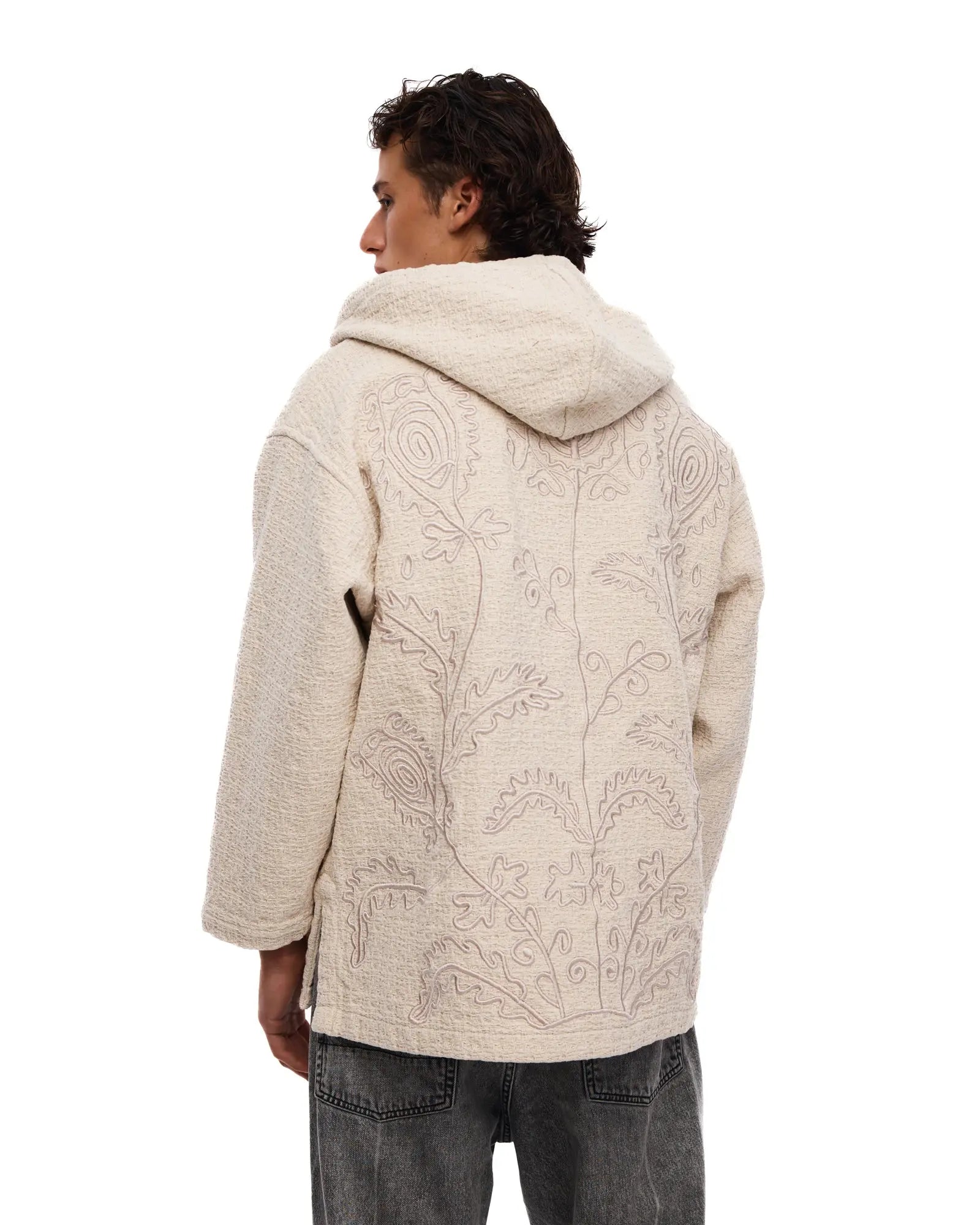 Textured Flower Embroidered Hooded Jacket by THE TALES - product photo