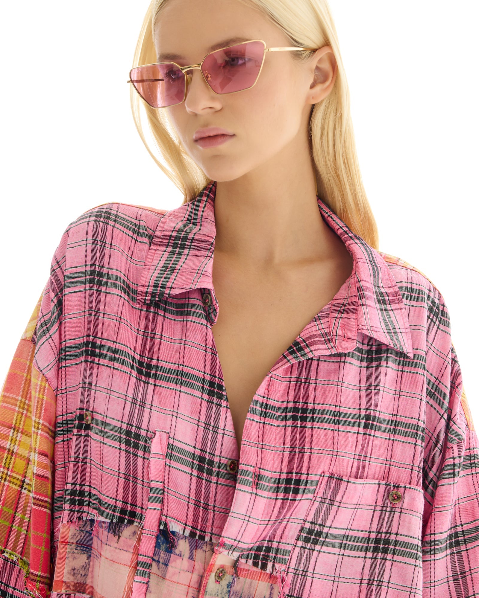 Reworked And Destroyed Mixed Check Shirt THE TALES