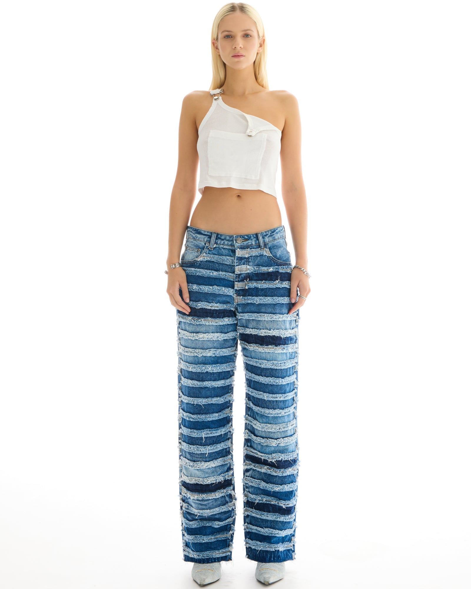The Tales Reworked Panelled Denim Jeans by THE TALES - front view