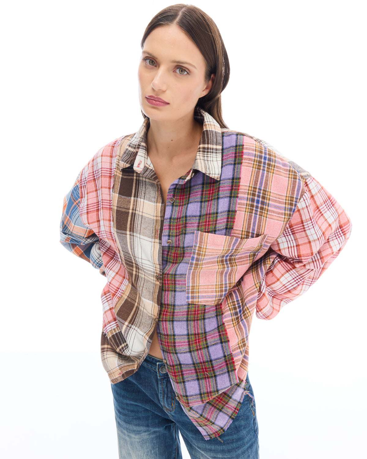 Patchwork Check Flannel Shirt