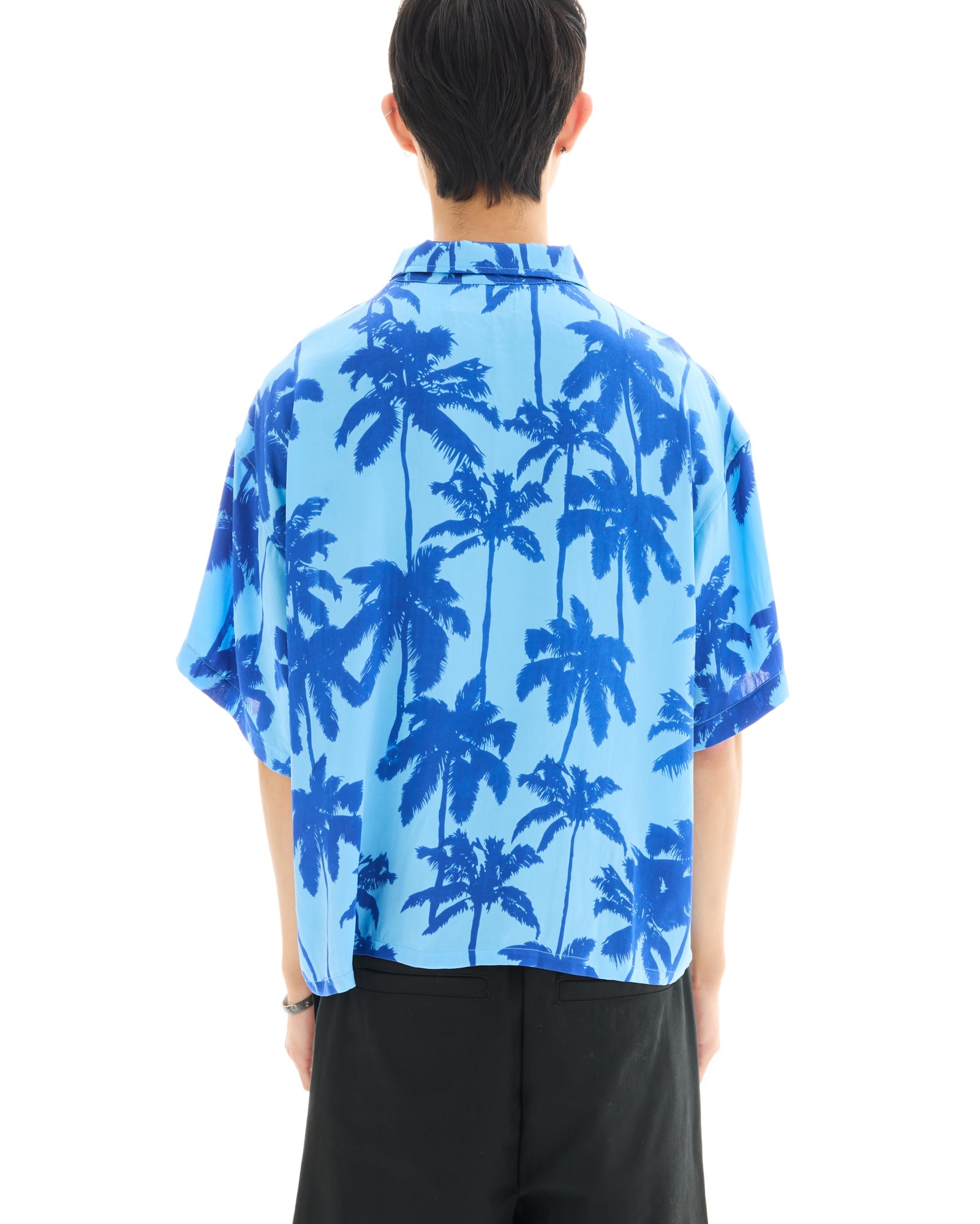 Blue Palm Oversized Silk Shirt THE TALES