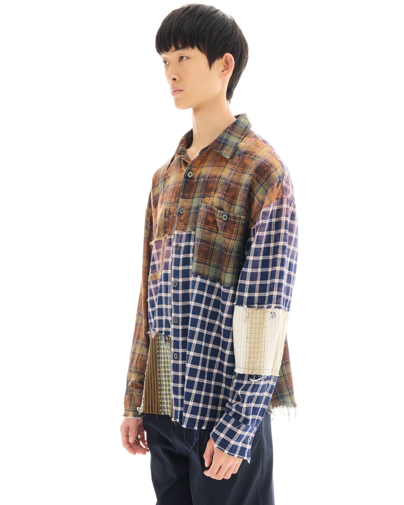 Reworked and Destroyed Mixed Check Shirt by THE TALES - product photo