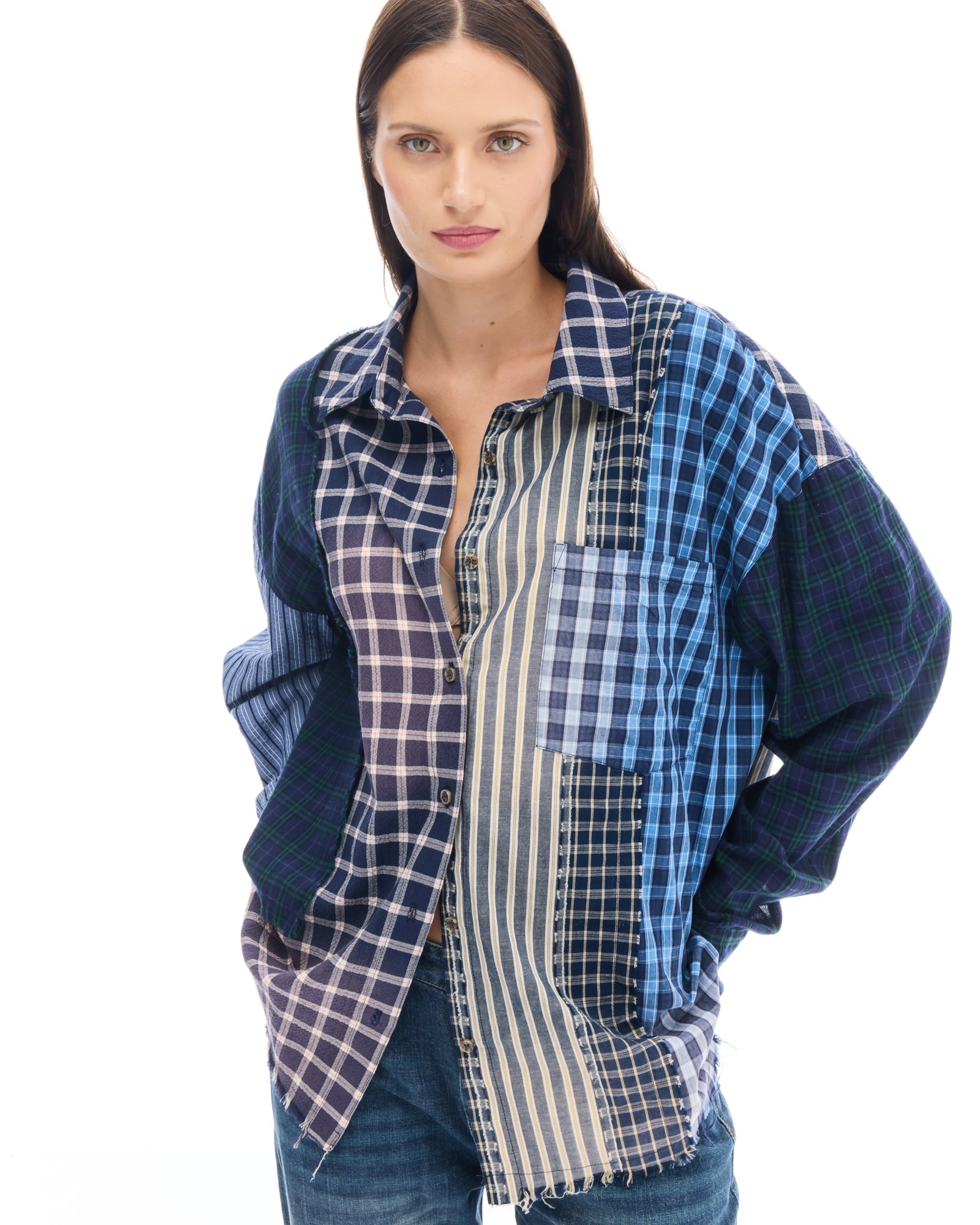 Patchwork Check Stripe Shirt by THE TALES - side view