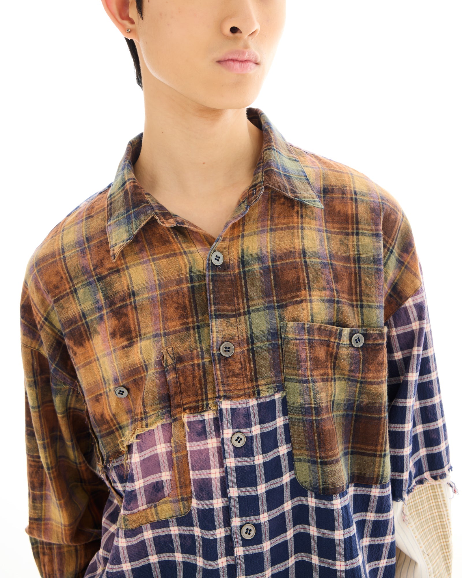 Reworked and Destroyed Mixed Check Shirt by THE TALES - product photo
