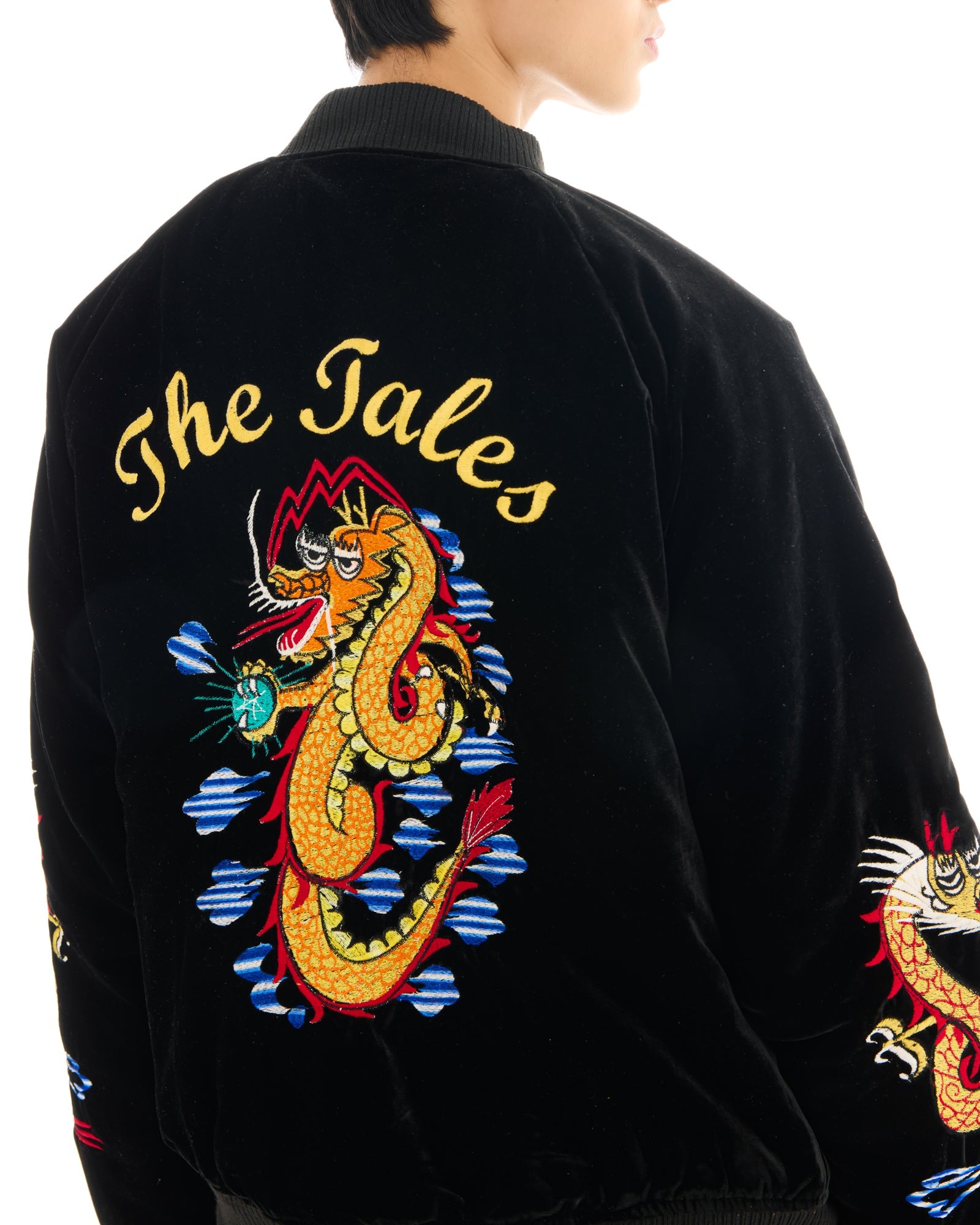 Tokyo Dragon Embroidered Velvet Bomber Jacket by THE TALES - product photo