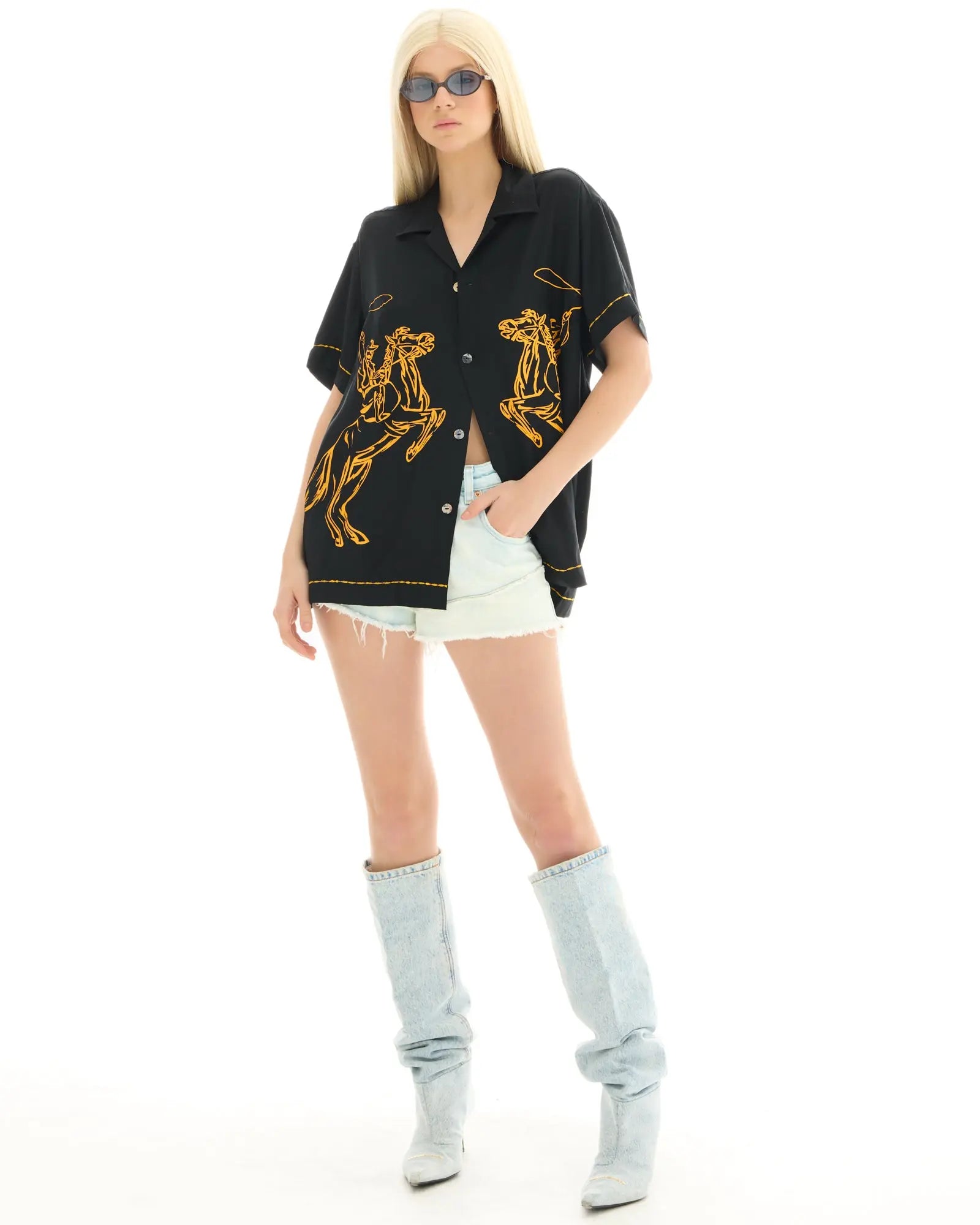 Cowboy Silk Shirt by THE TALES - black colorway front view