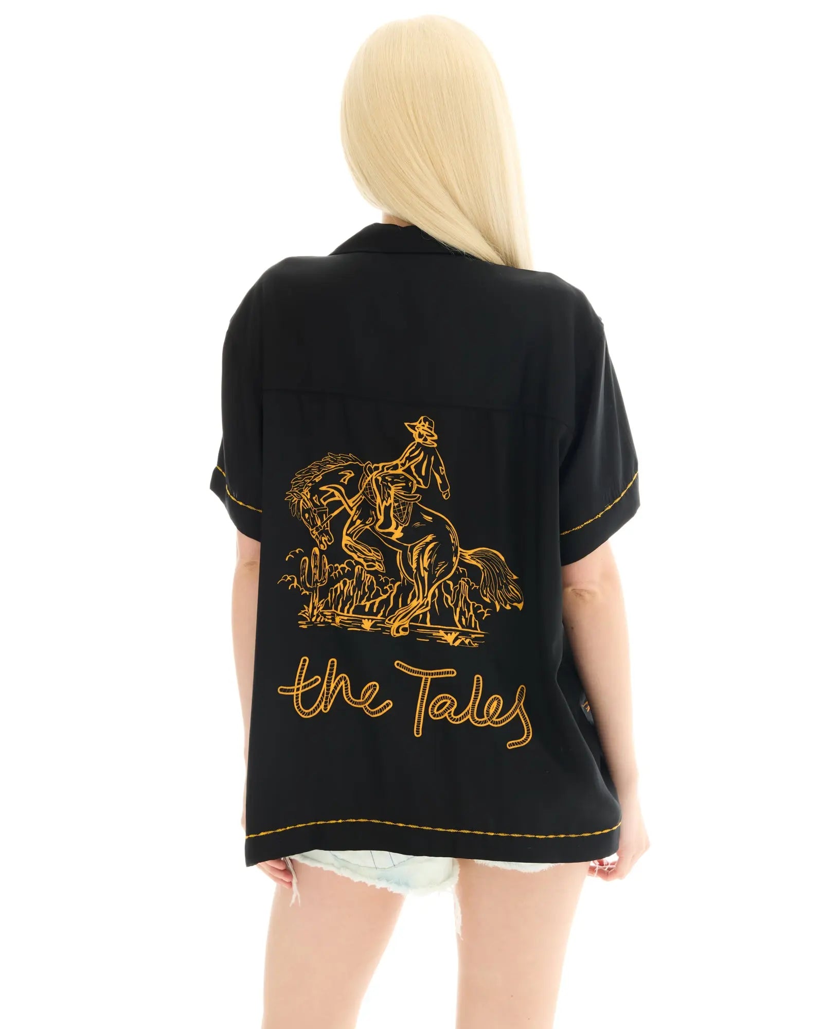 Cowboy Silk Shirt by THE TALES - black colorway editorial