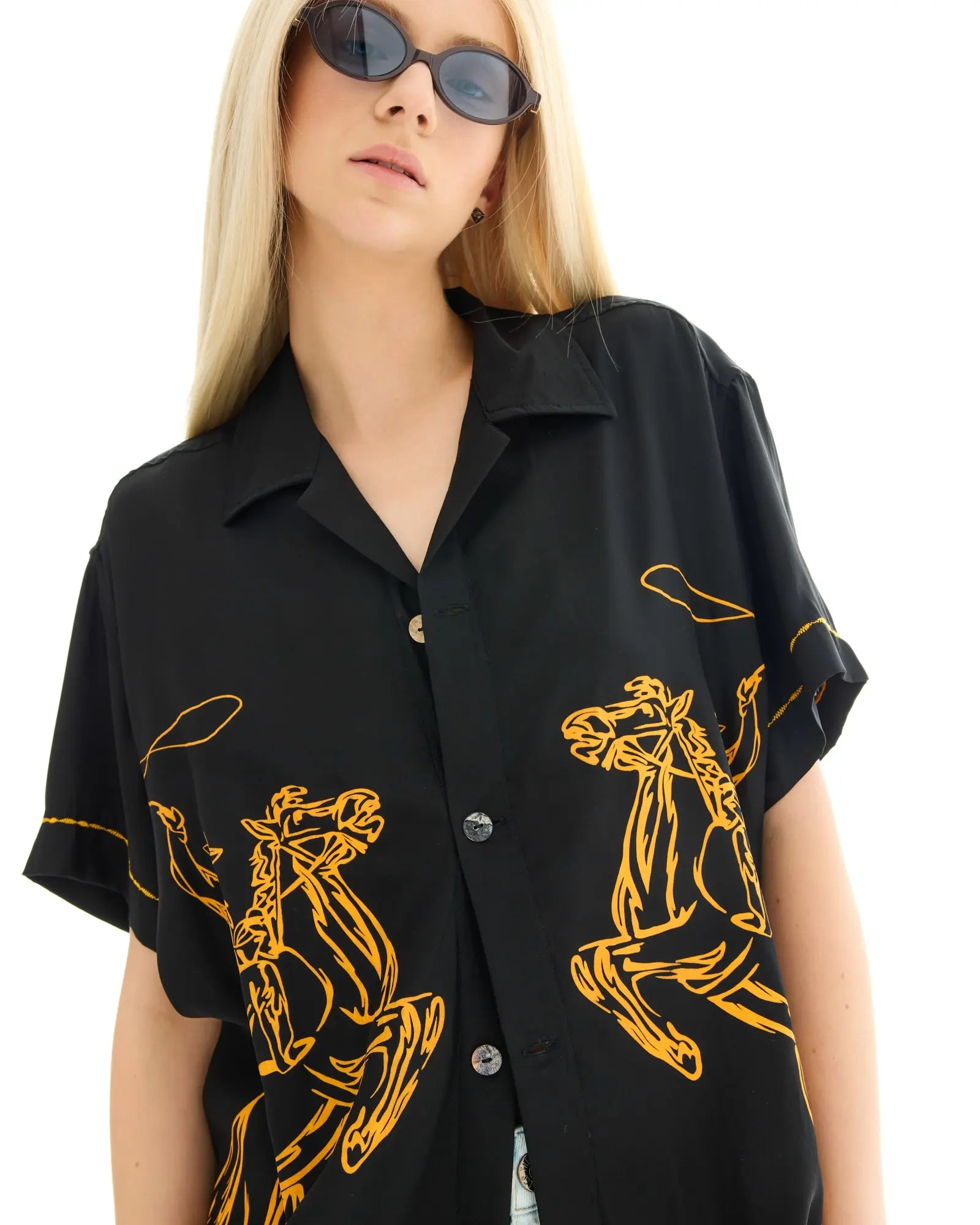 Cowboy Silk Shirt by THE TALES - black colorway editorial
