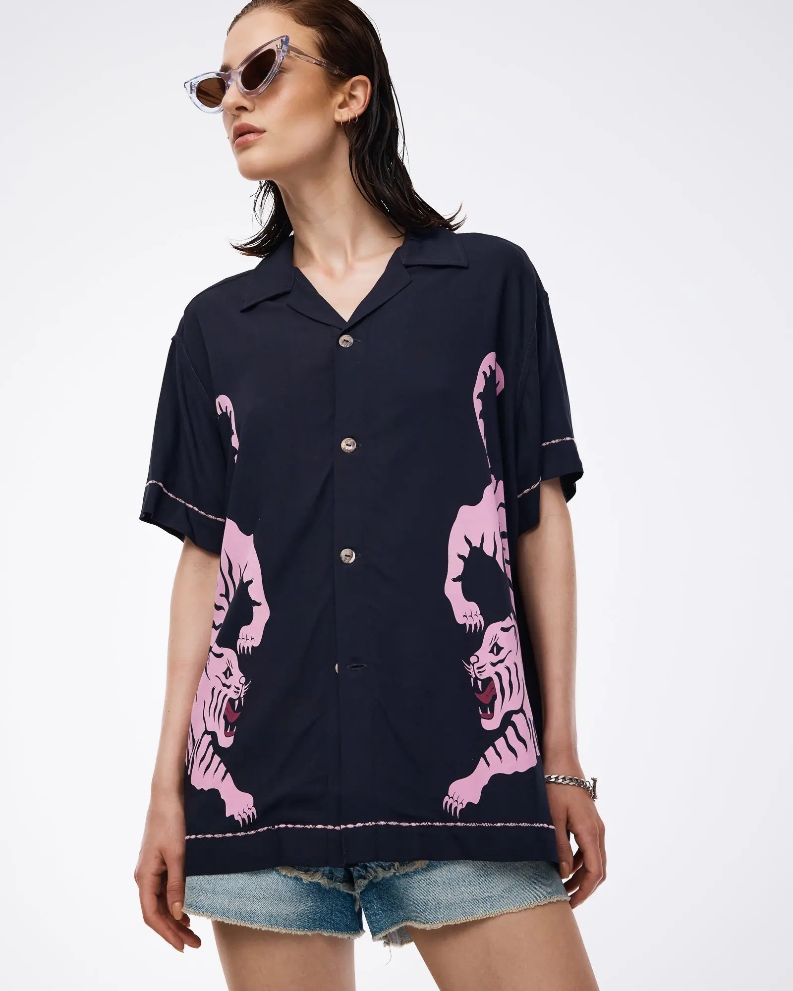 Crouching Tiger Camp Shirt by THE TALES - close-up detail