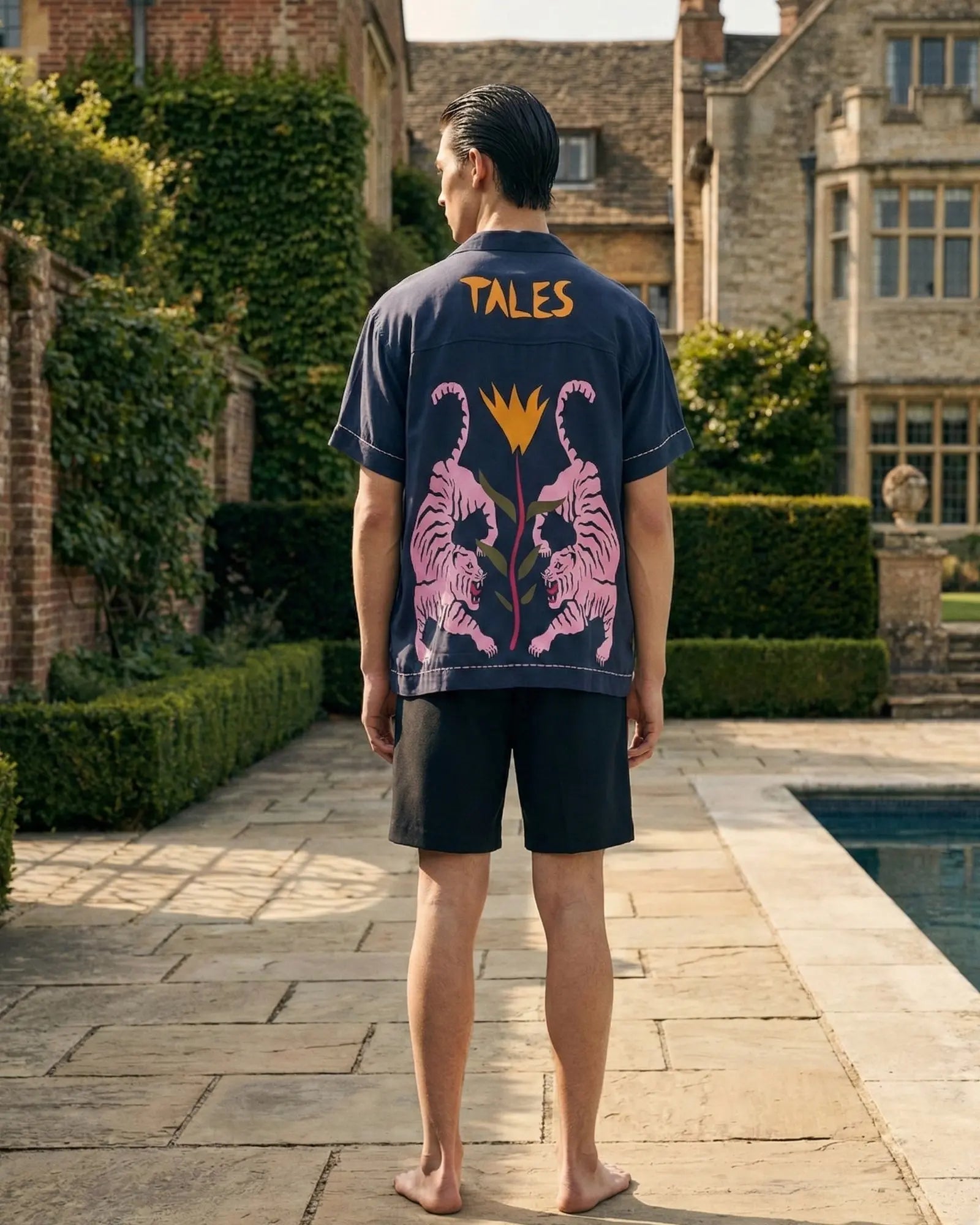 Crouching Tiger Camp Shirt by THE TALES - midnight colorway, front view