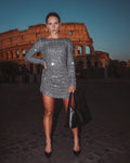 Ruched Silver Sequin Florence Dress