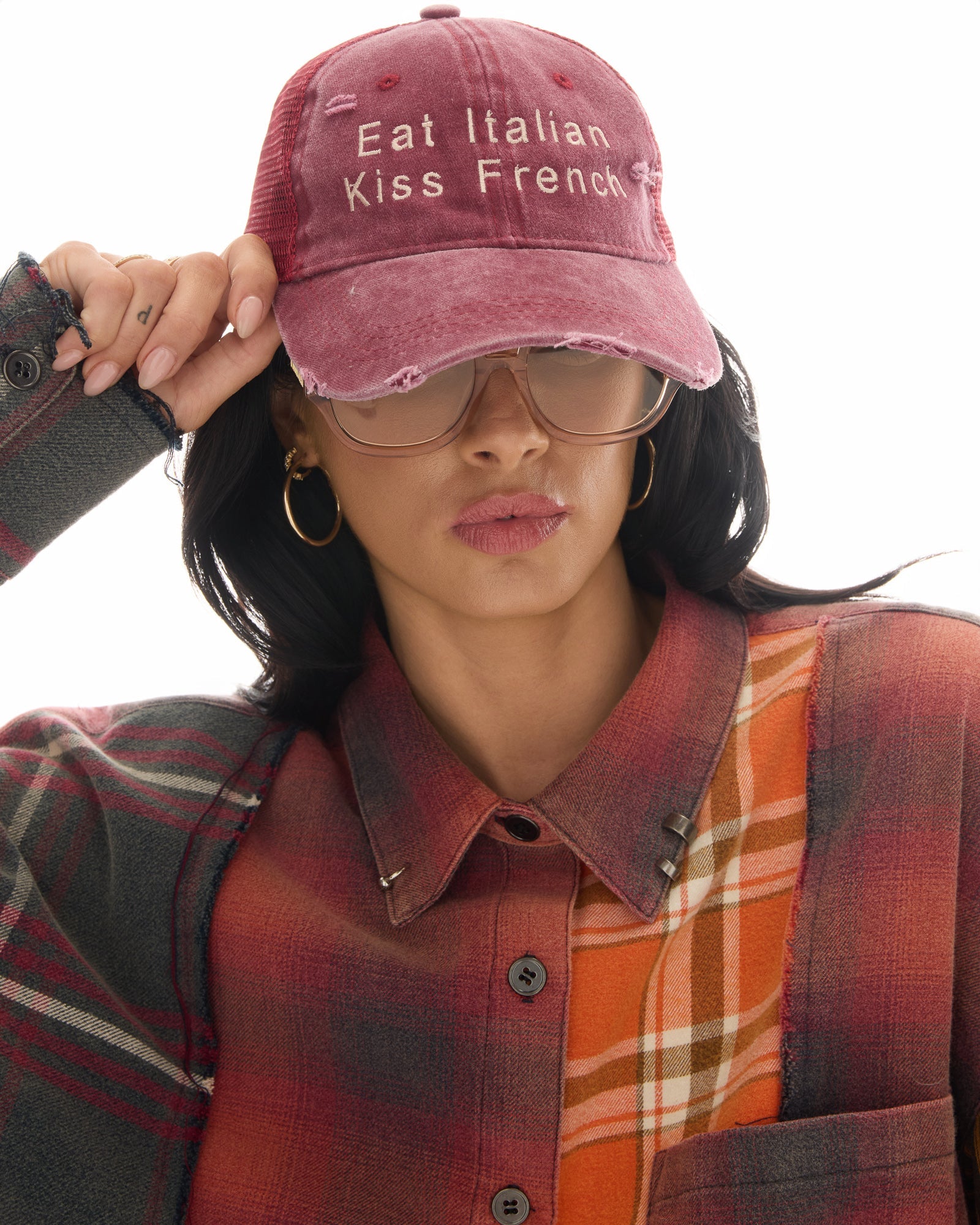 Eat Italian Kiss French Trucker Cap by THE TALES - detail view