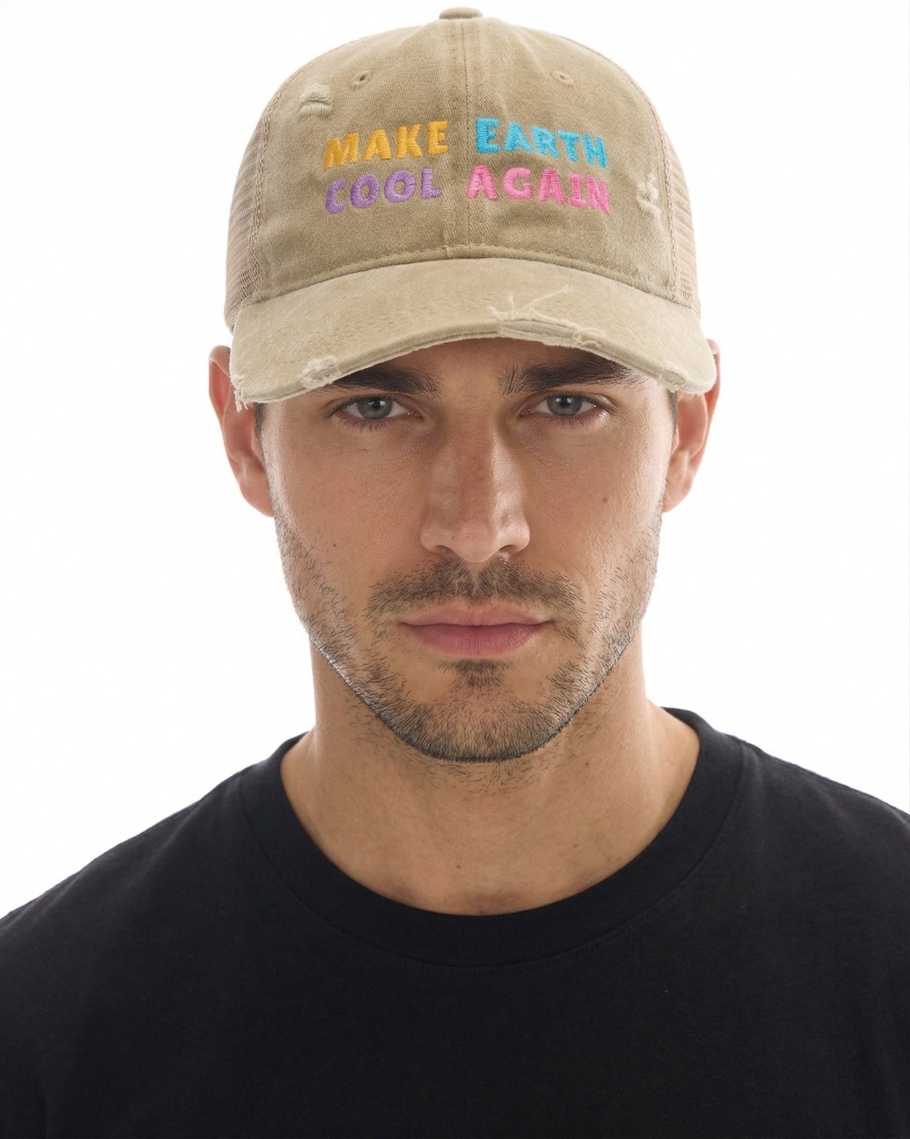 Make Earth Cool Again Destroyed Trucker Cap