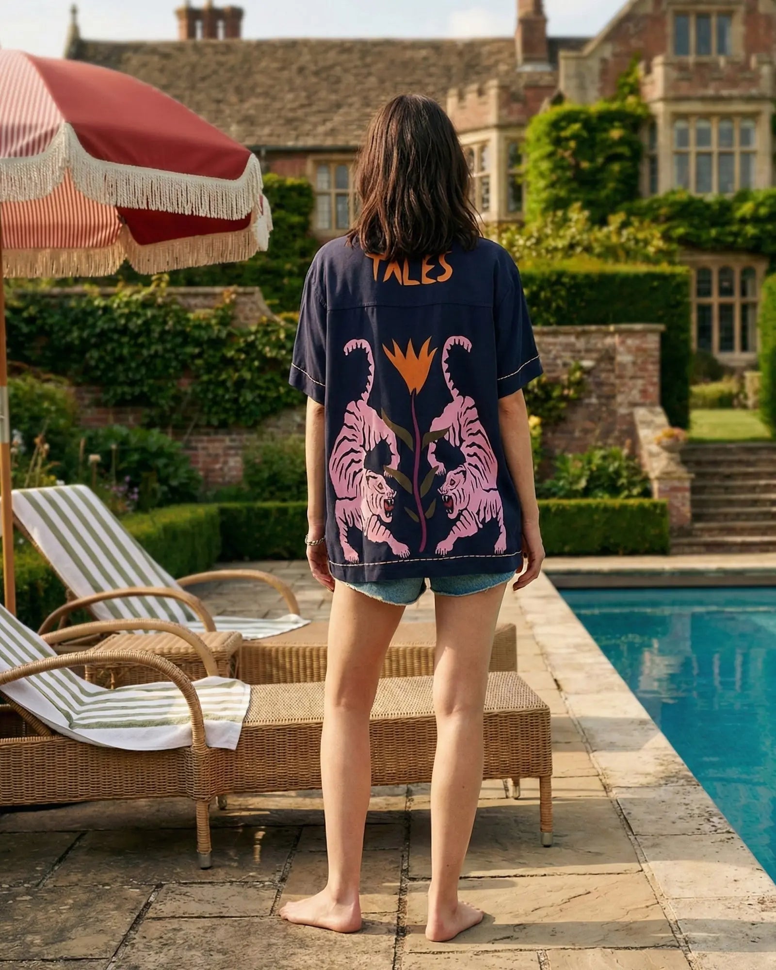 Crouching Tiger Camp Shirt by THE TALES - midnight colorway, front view