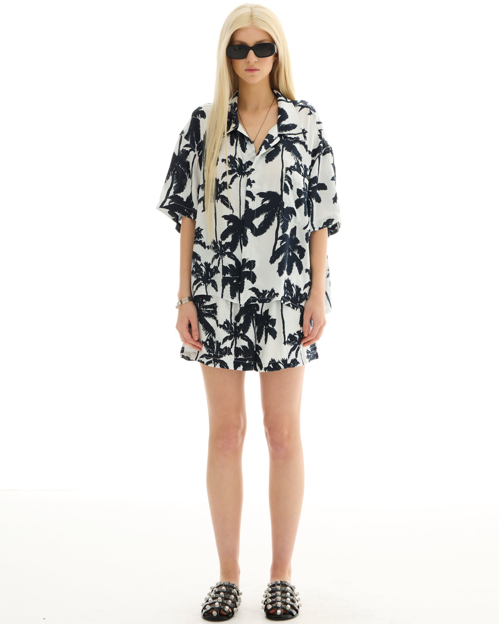 Mono Palm Oversized Silk Shirt THE TALES