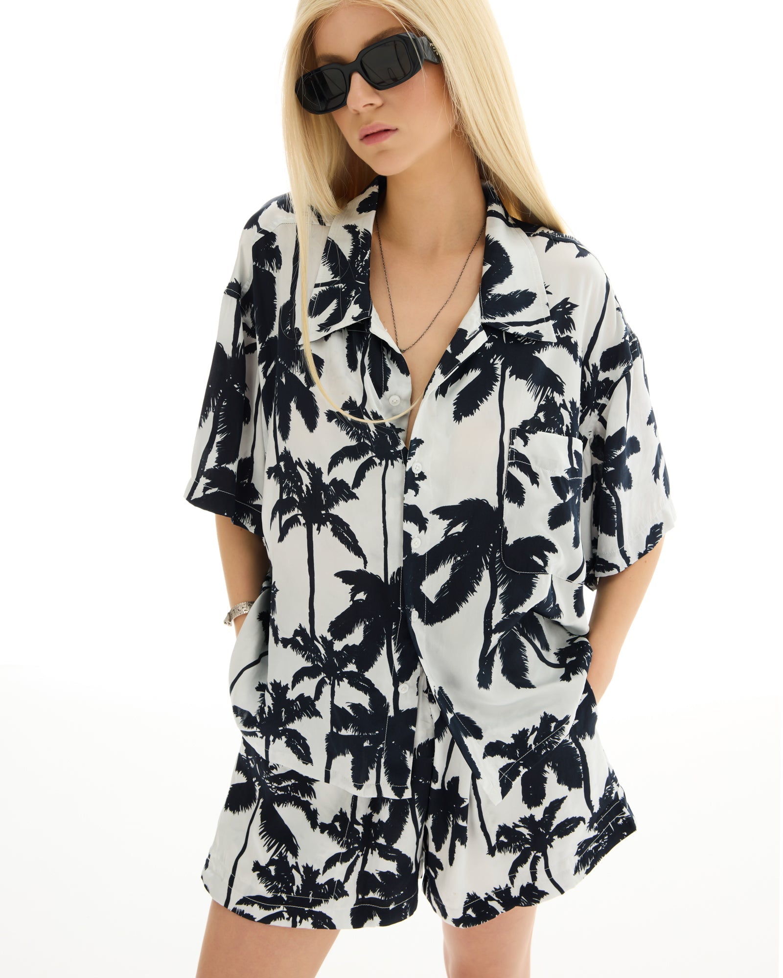 Mono Palm Oversized Silk Shirt THE TALES