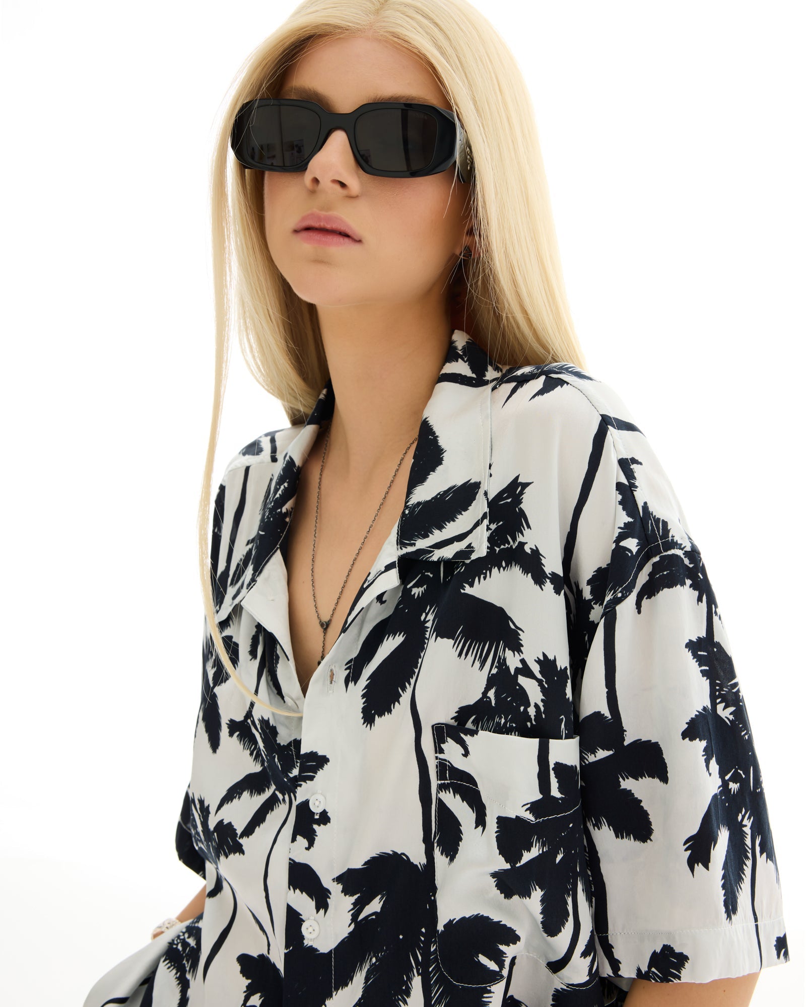 Mono Palm Oversized Silk Shirt THE TALES