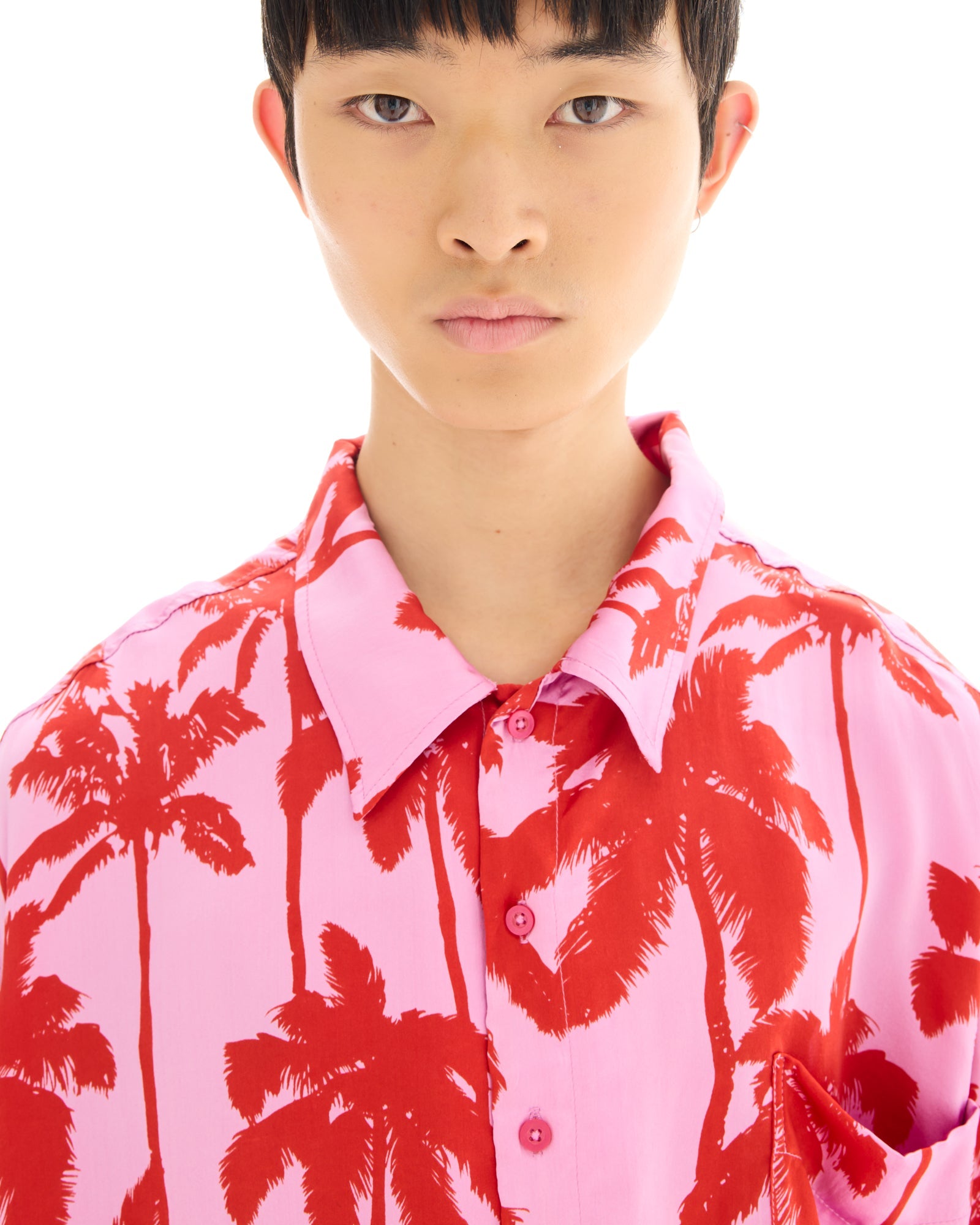 Pink Palm Oversized Silk Shirt THE TALES