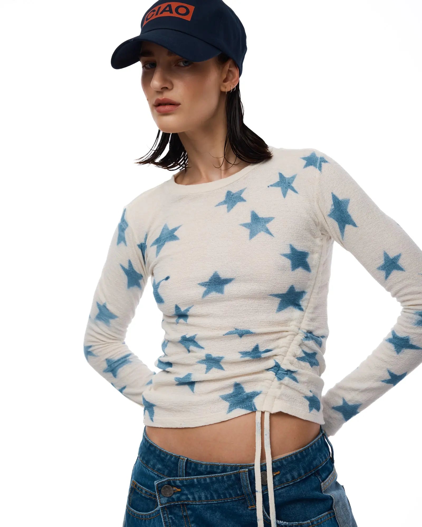 Smudge Star Hemp Ruched Top by THE TALES - back view