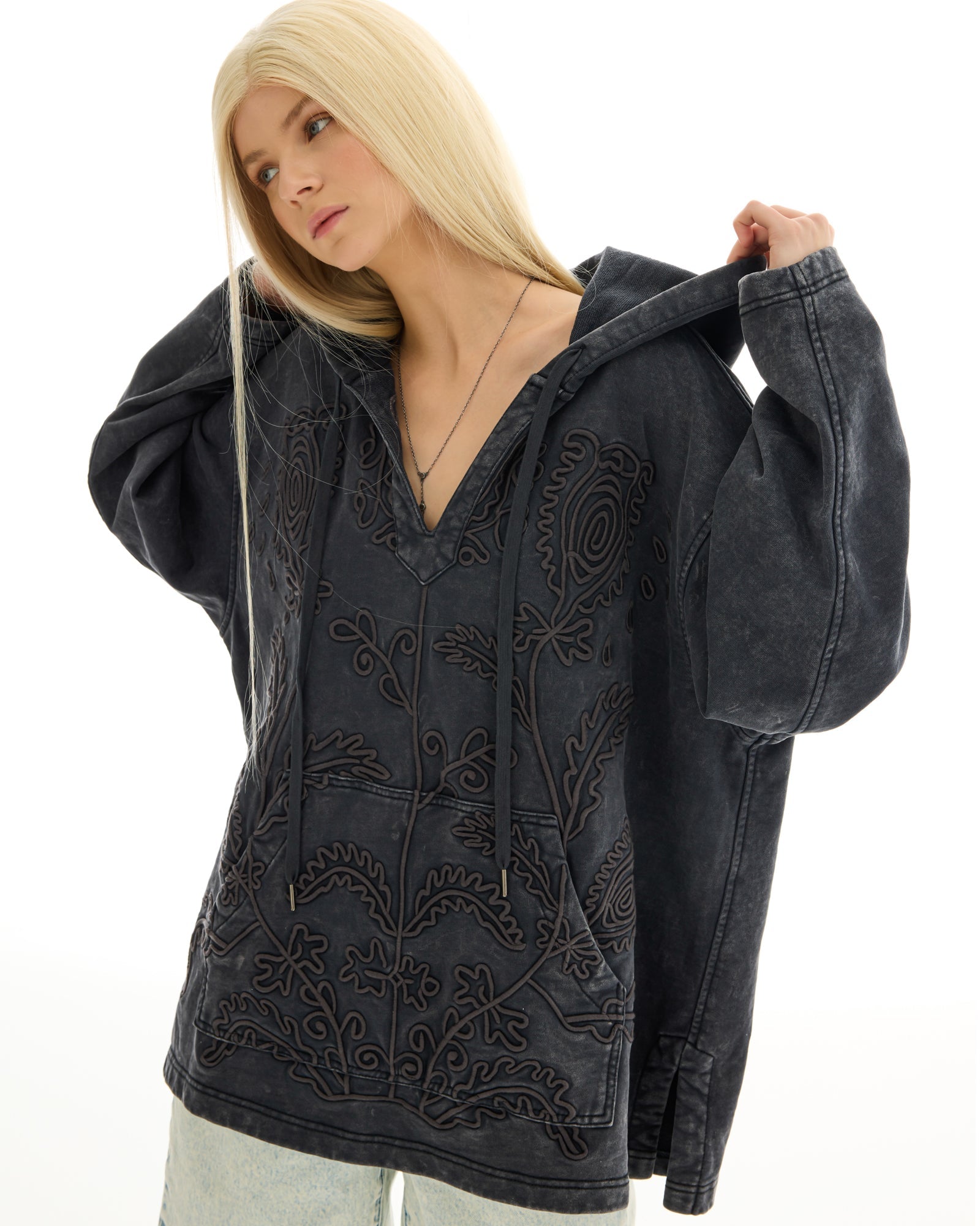 Embroidered Flower Hoodie by THE TALES - detail view