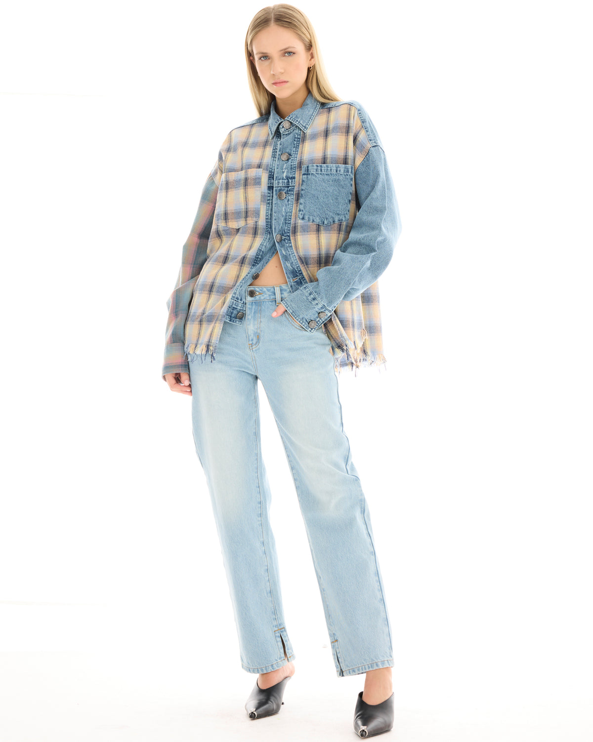 Denim And Check Cotton Shirt THE TALES