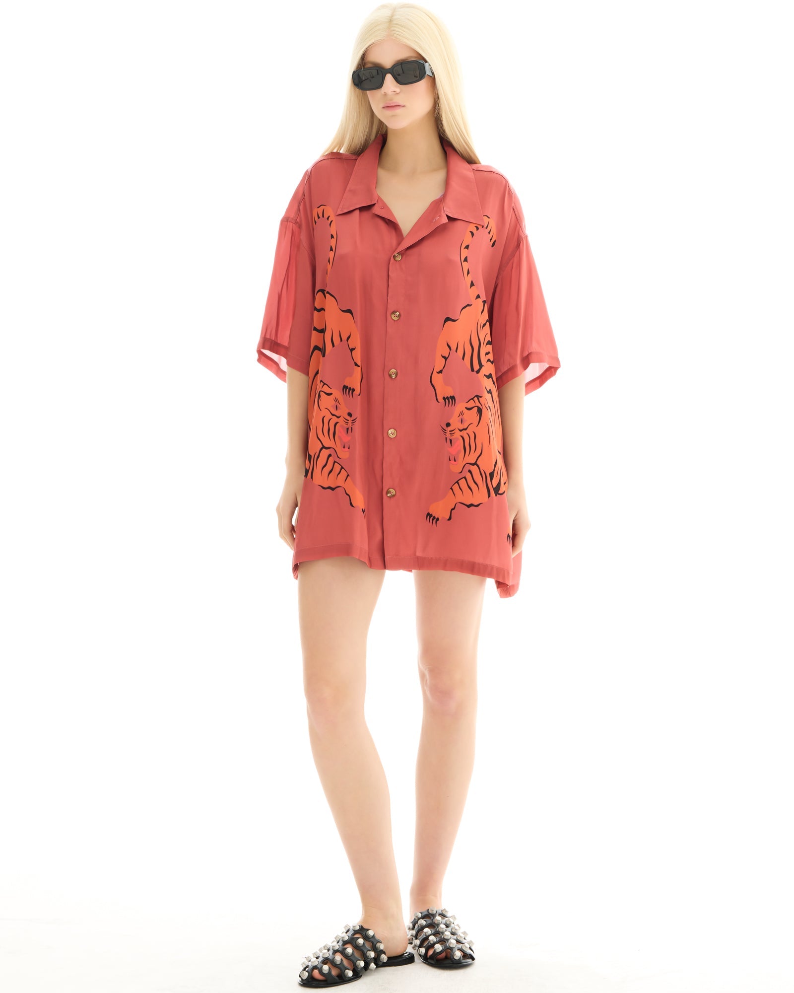 Crouching Tiger Silk Shirt Dress by THE TALES - side view