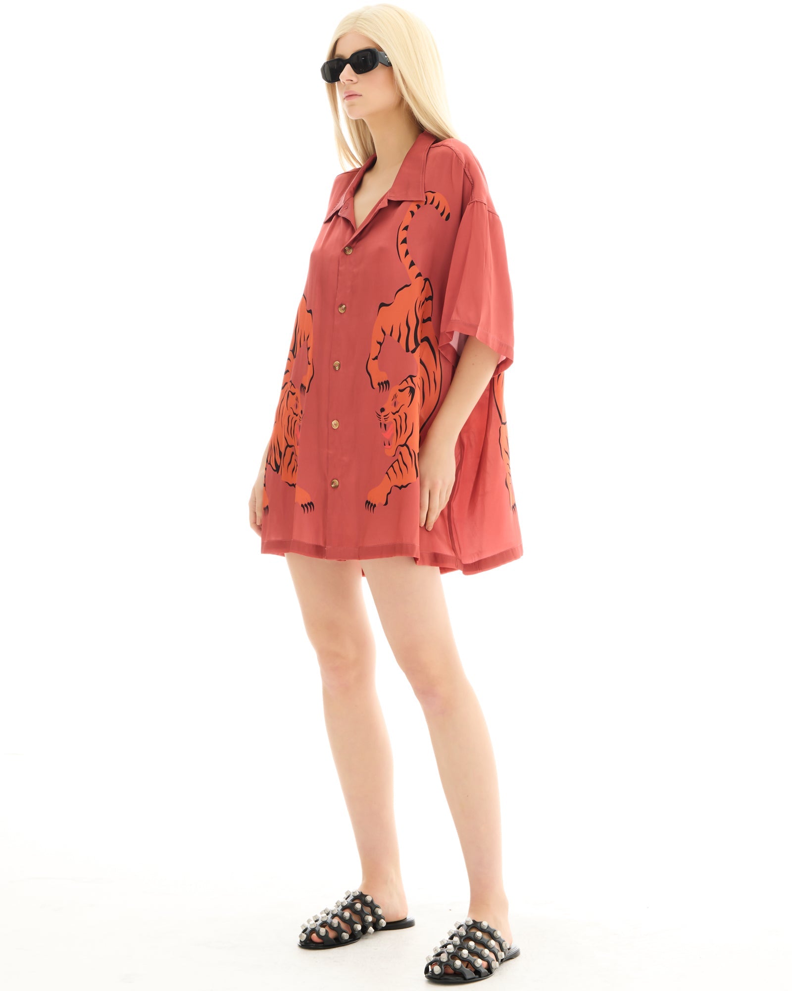 Crouching Tiger Silk Shirt Dress by THE TALES - product photo