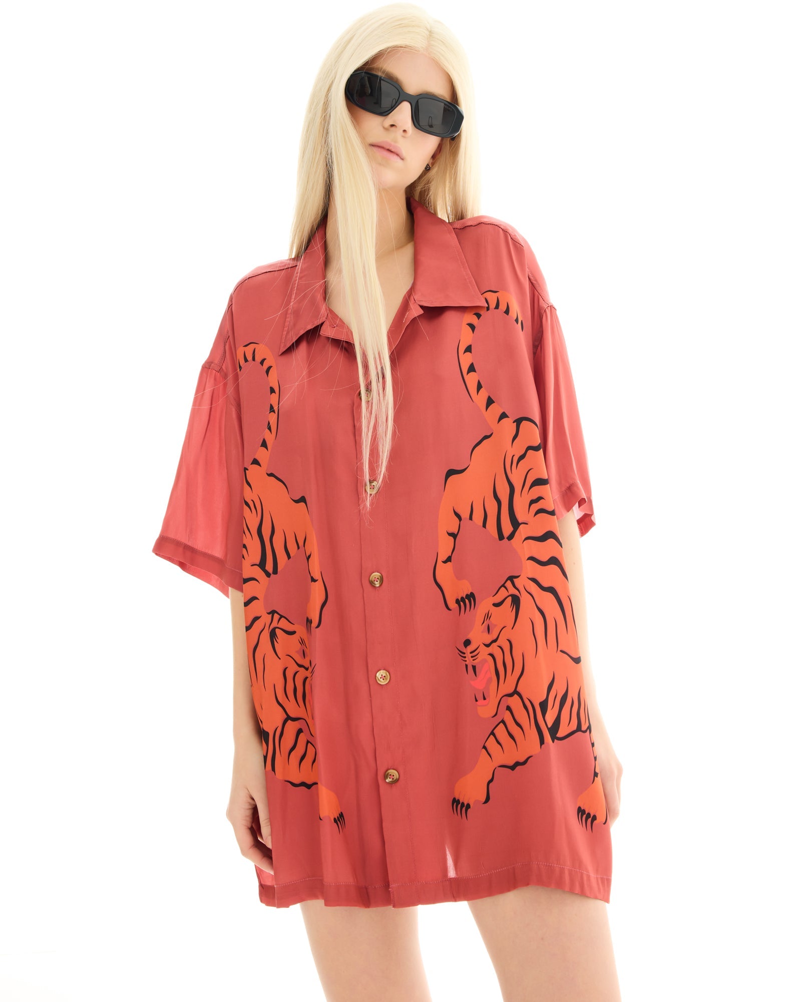 Crouching Tiger Silk Shirt Dress by THE TALES - back view