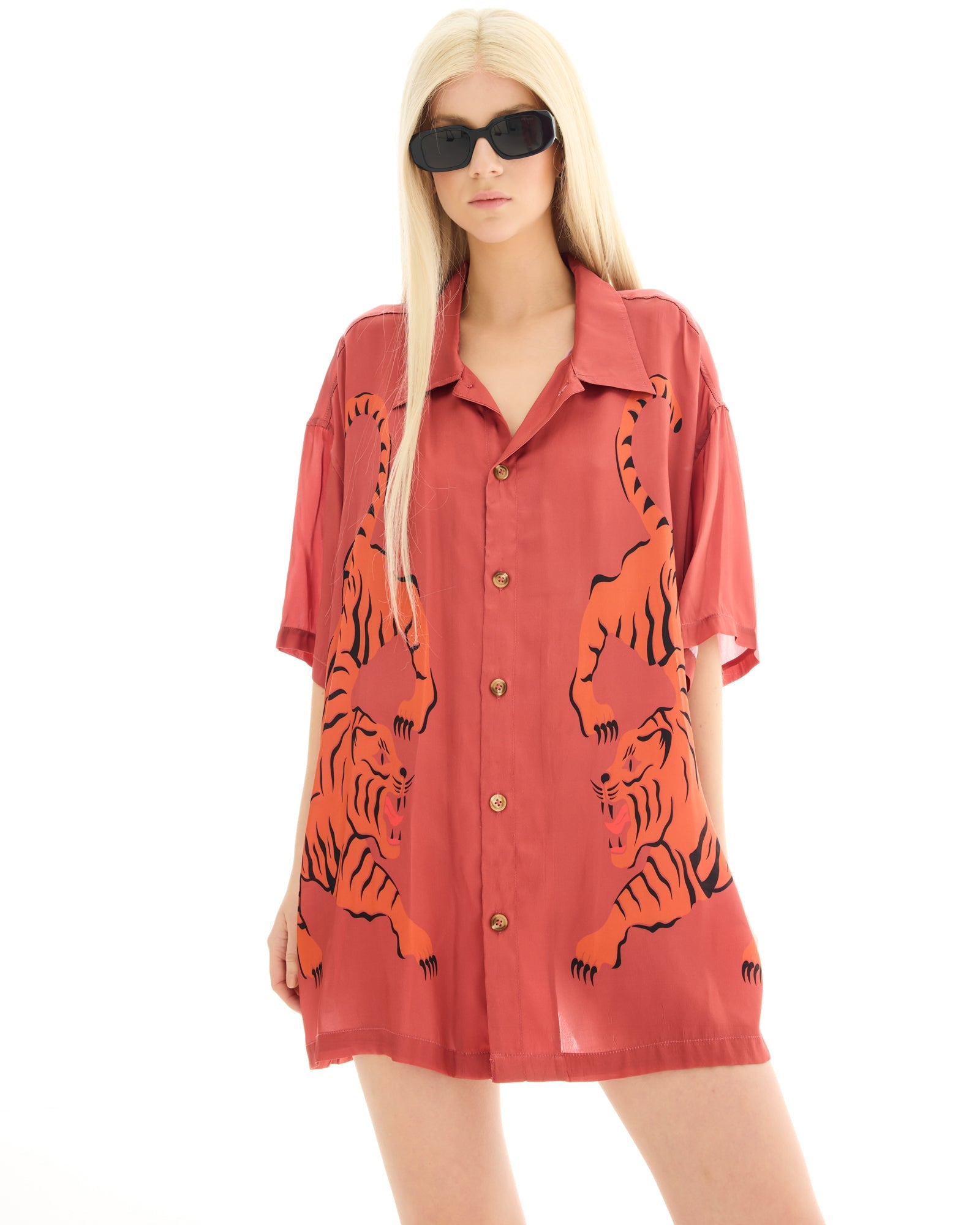 Crouching Tiger Silk Shirt Dress THE TALES