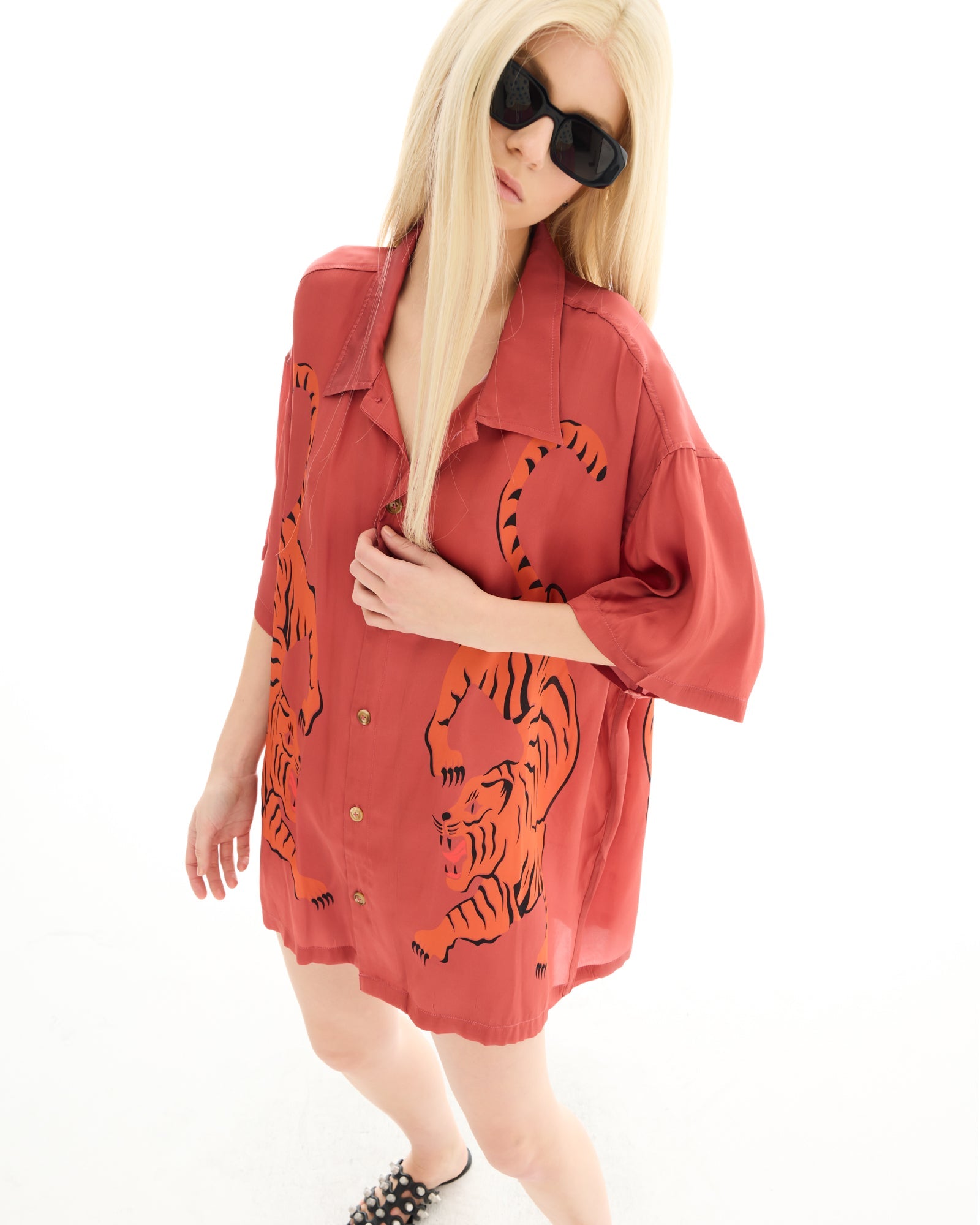 Crouching Tiger Silk Shirt Dress THE TALES