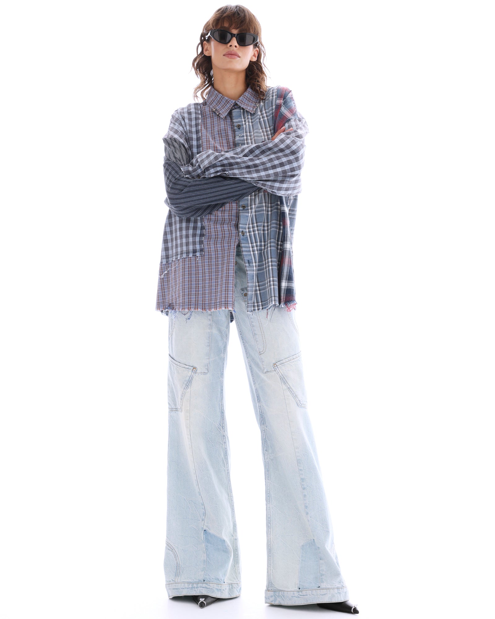 Pierced Patchwork Check Shirt
