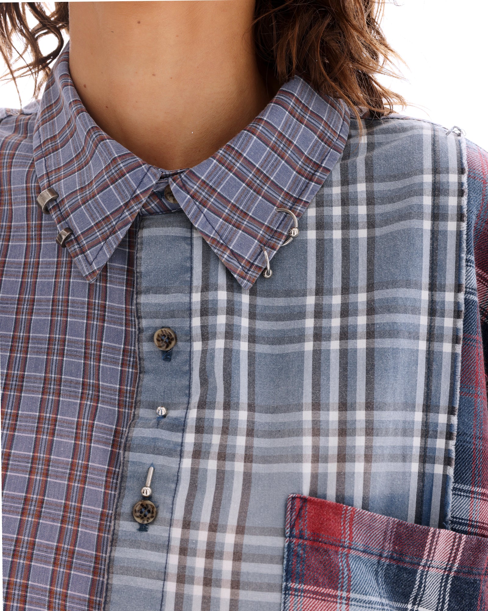 Pierced Patchwork Check Shirt
