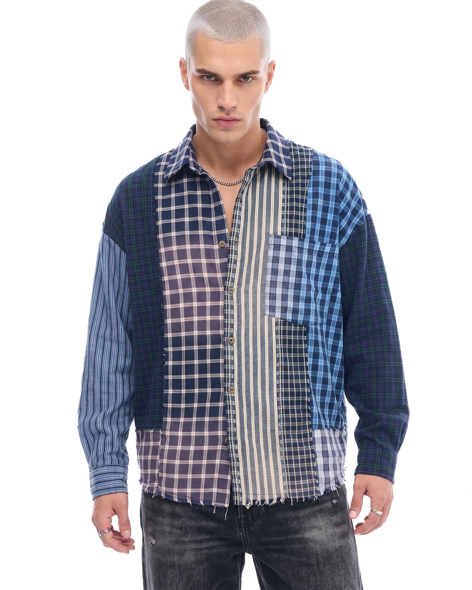 Patchwork Check Stripe Shirt