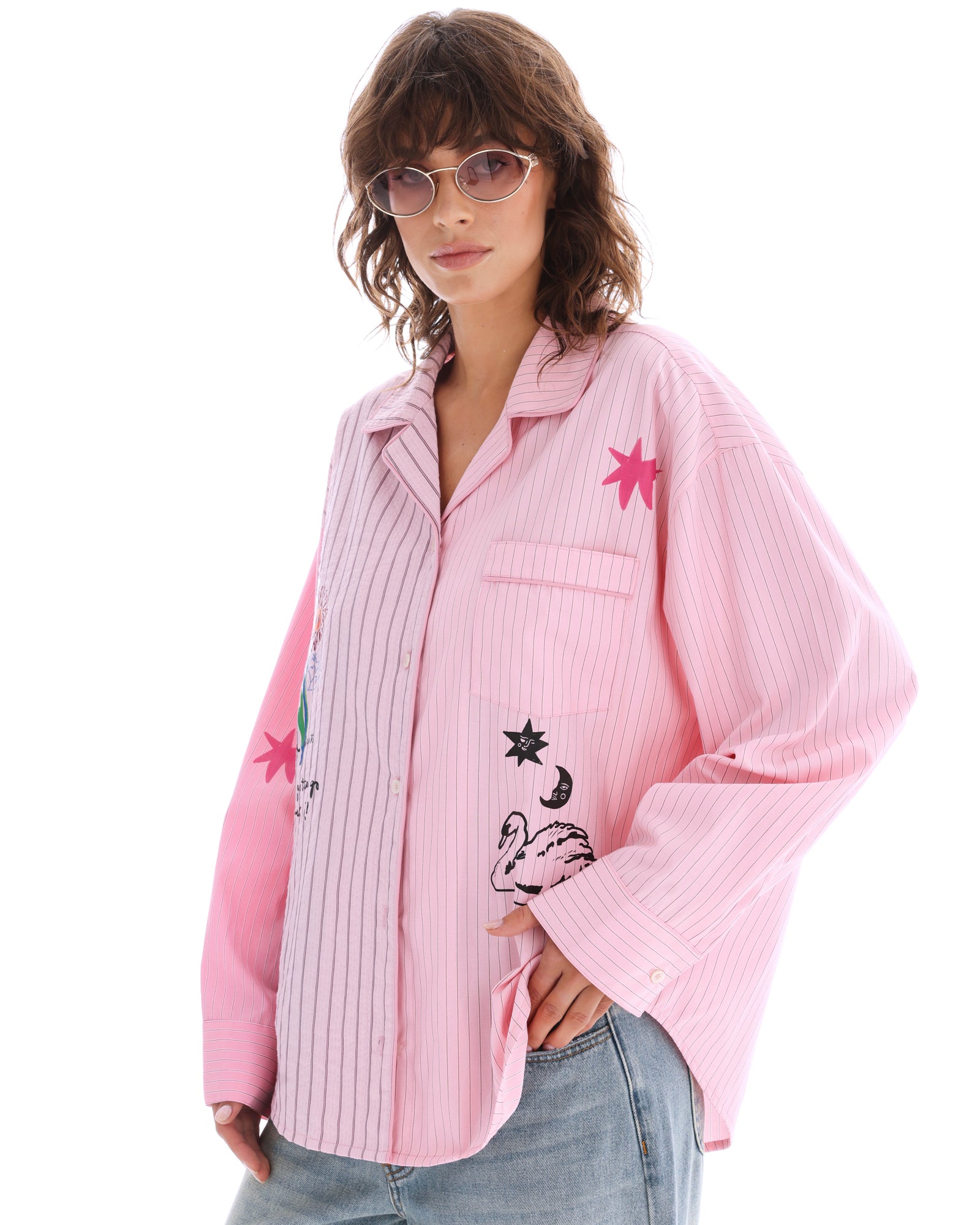 Half N Half Stripe Shirt