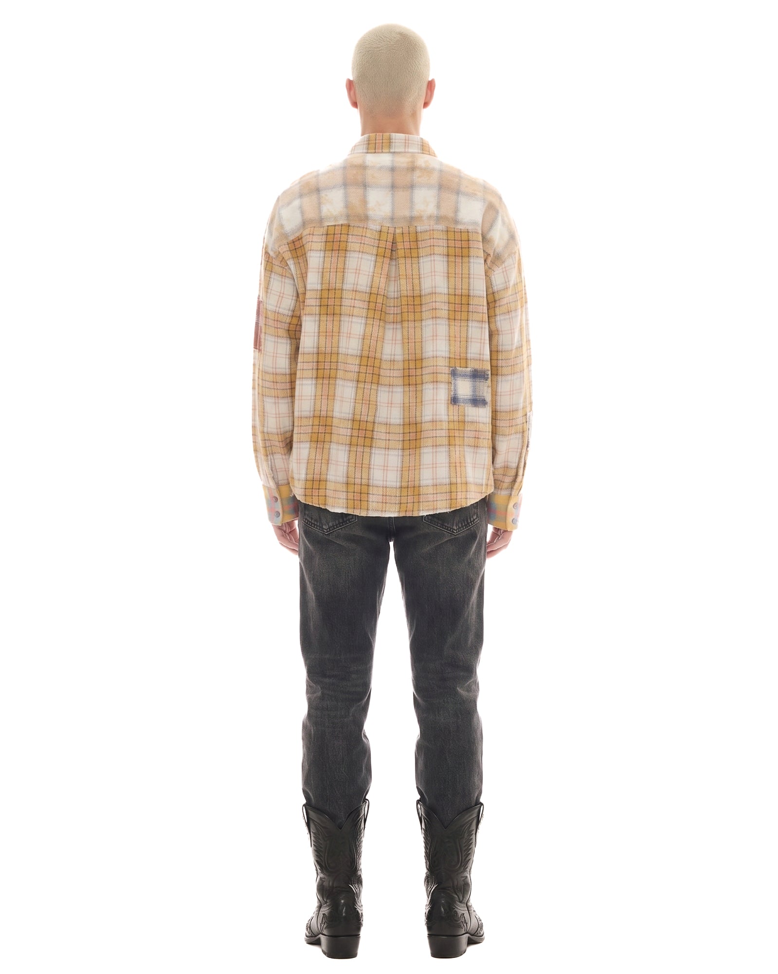 Patched Up Yellow Flannel Western Shirt