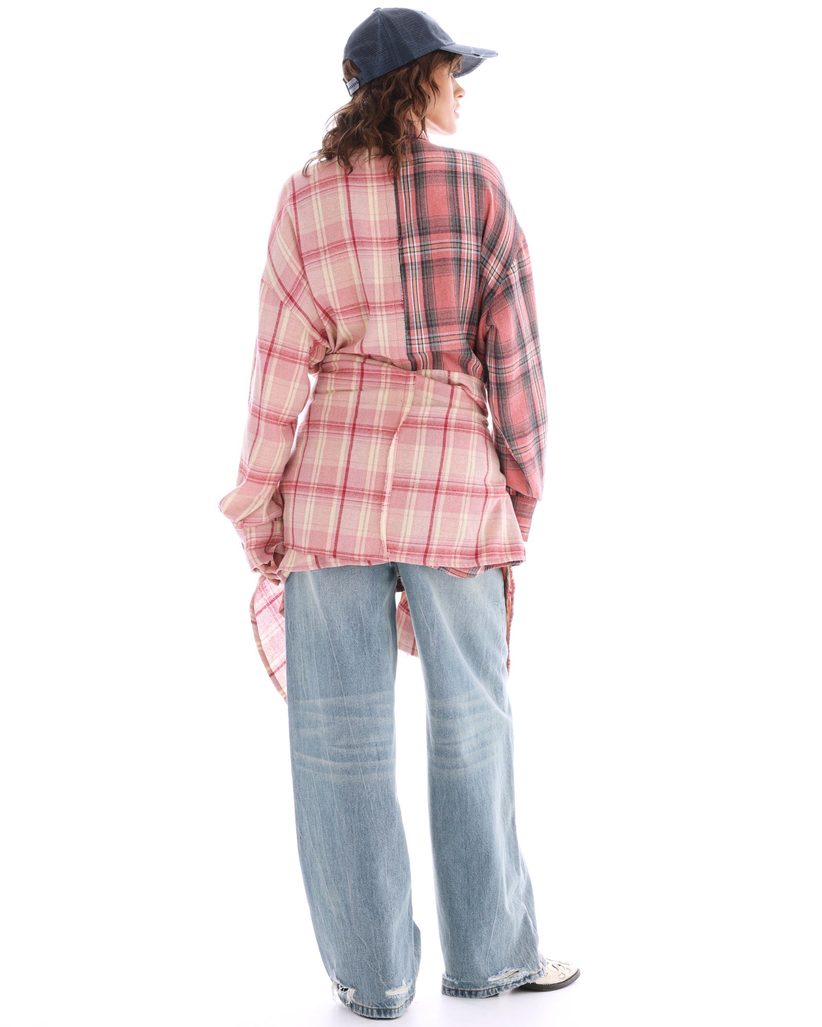 Tied Up Pre Styled Flannel Shirt Dress by THE TALES - back view