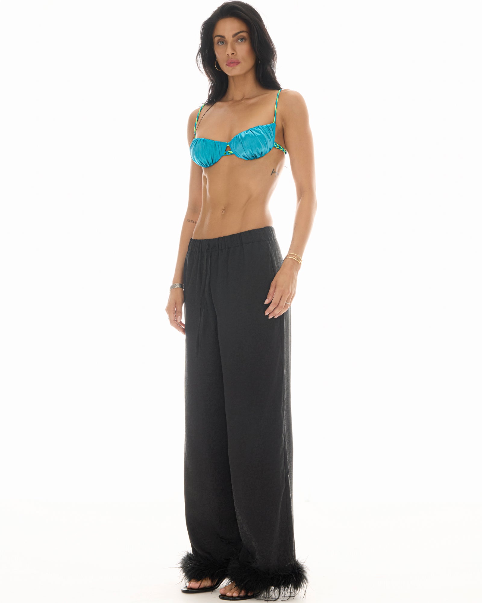 Frida Feather Trim Floral Pants THE TALES