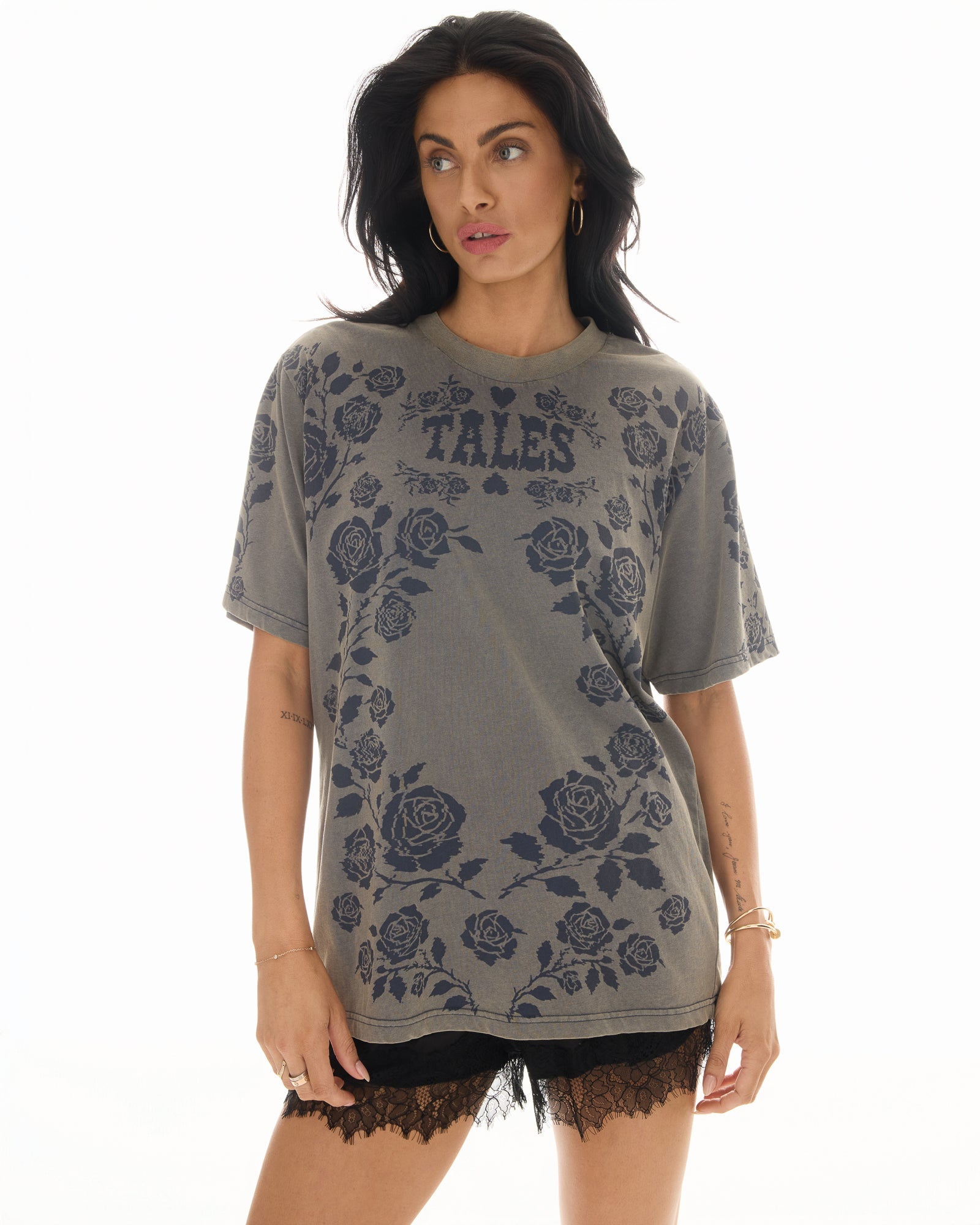 Distorted Black Rose Tee by THE TALES - front view