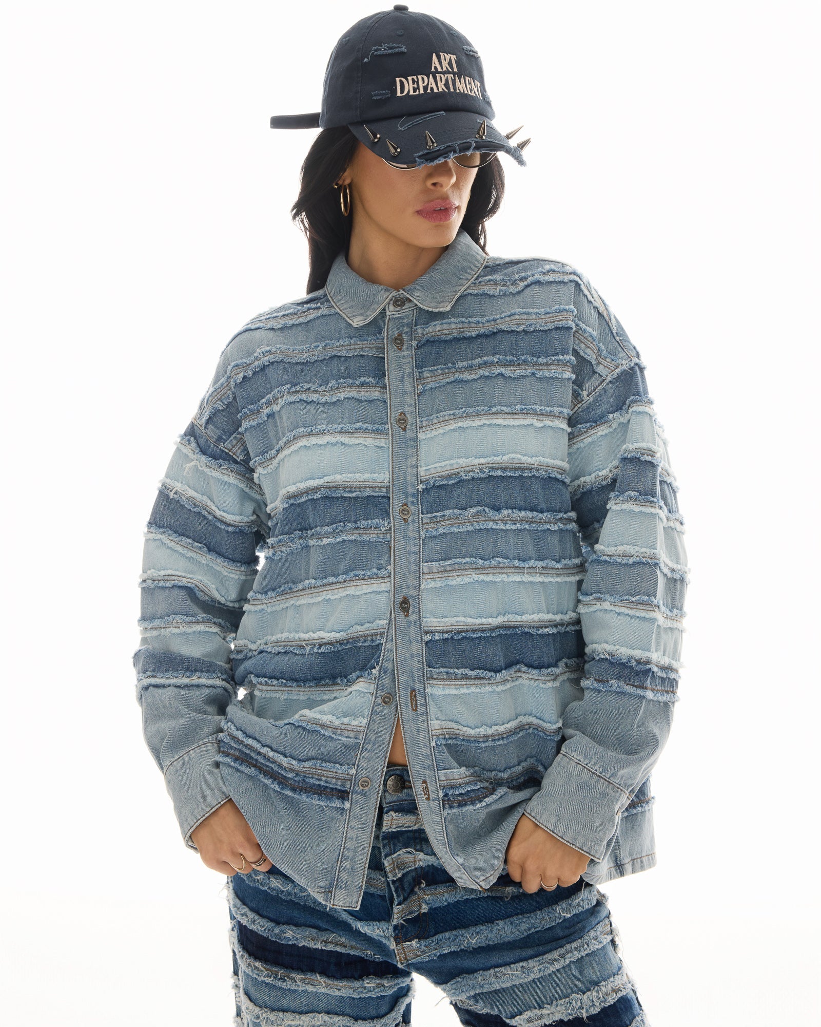 Layered Hand Worked Denim Shirt by THE TALES - front view