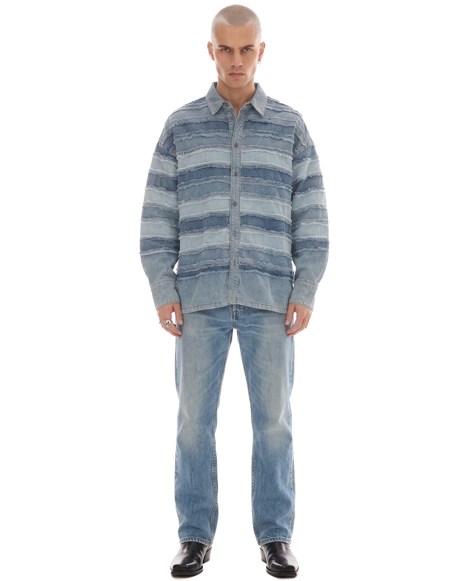 Layered Hand Worked Denim Shirt