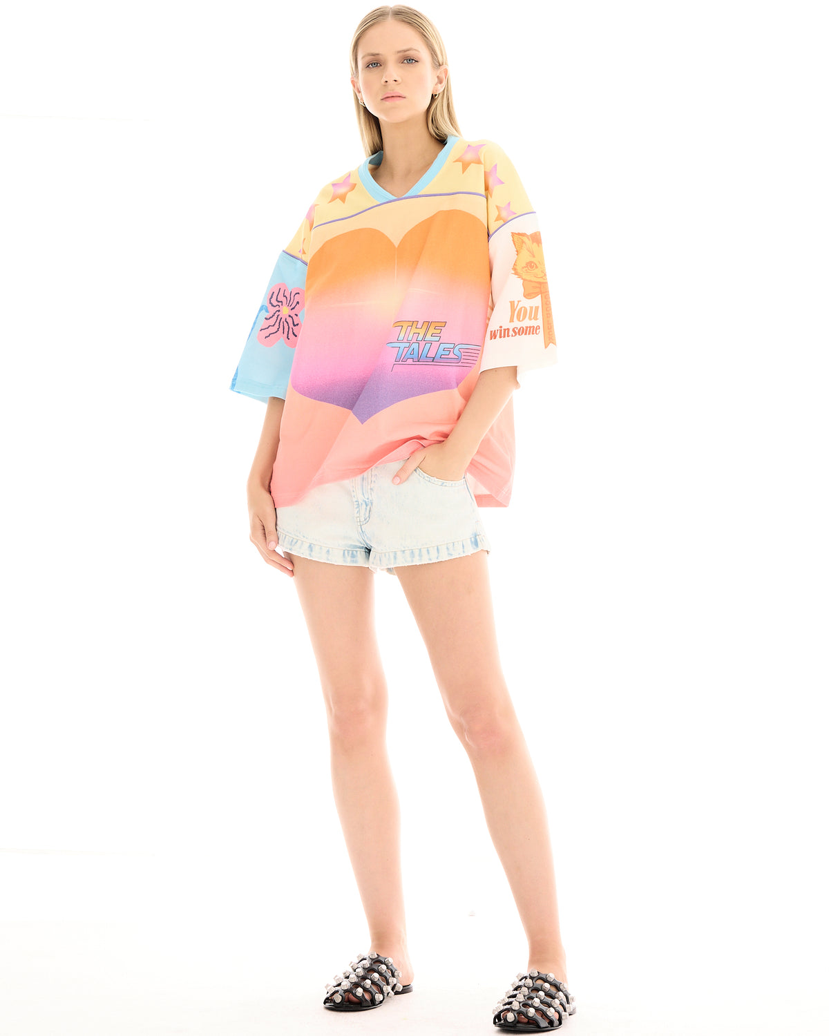 Sunset Hearts Football Tee