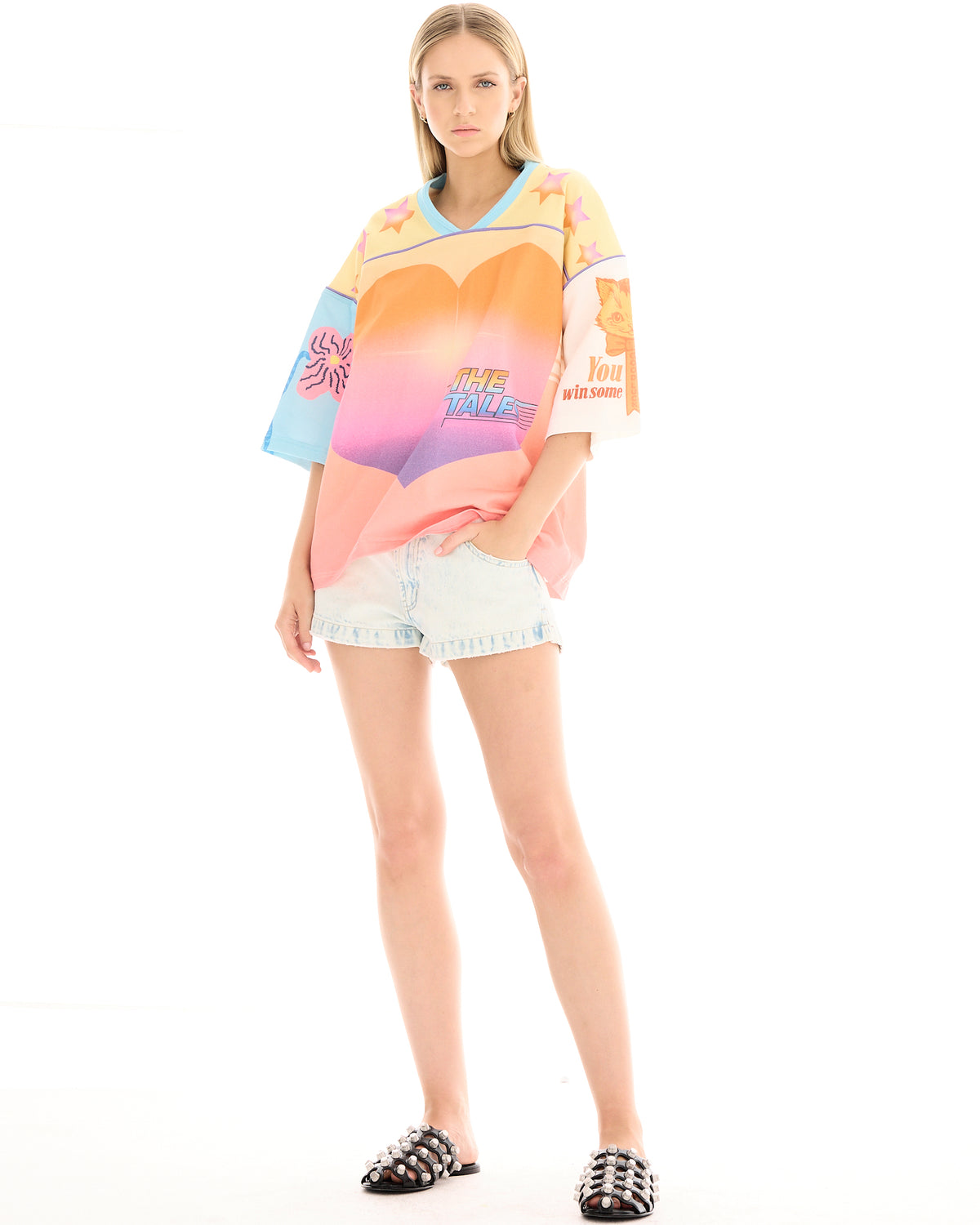 Sunset Hearts Football Tee