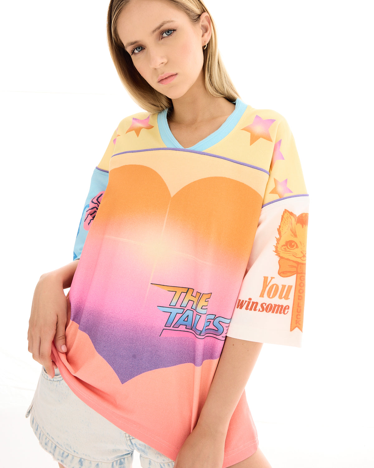 Sunset Hearts Football Tee