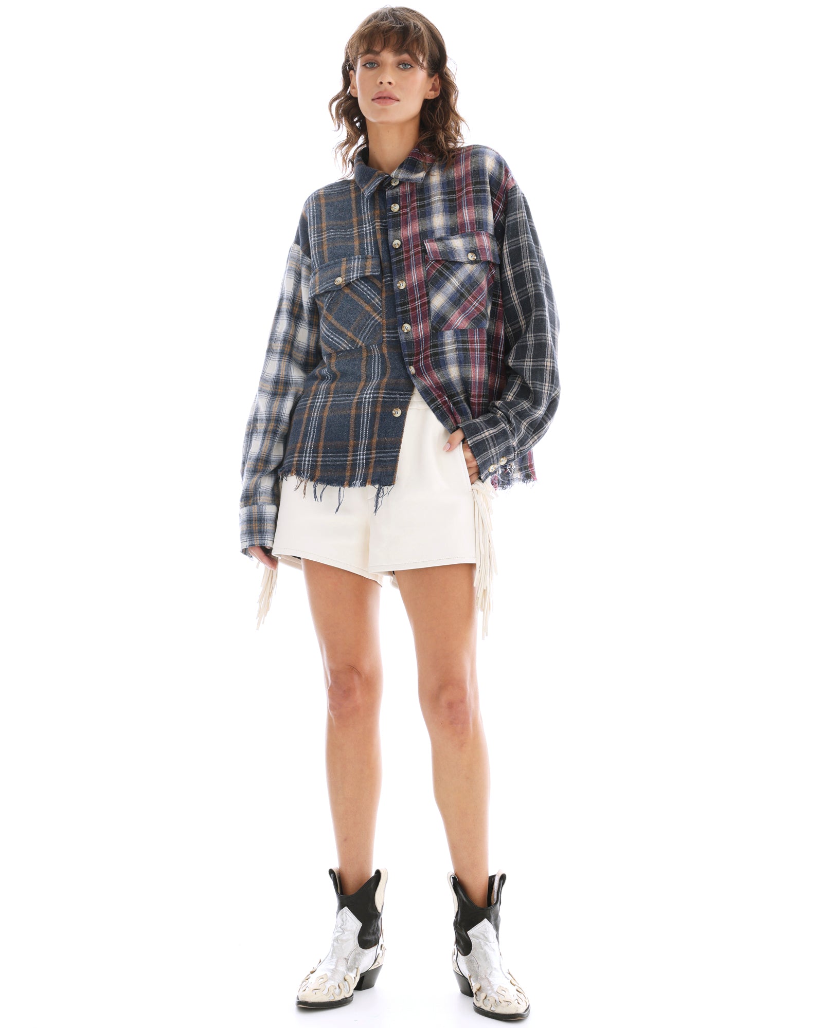 Cut Off Patchwork Check Shirt