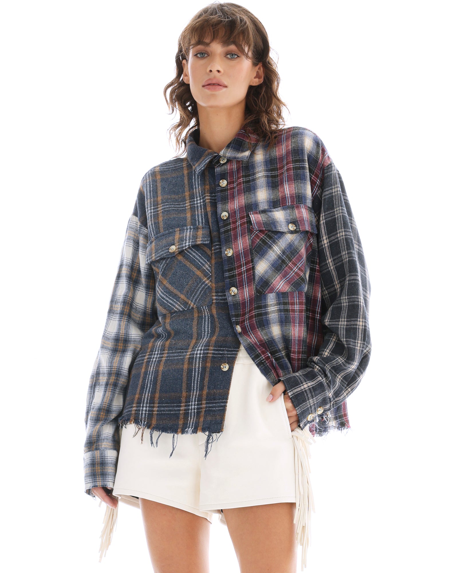 Cut Off Patchwork Check Shirt THE TALES
