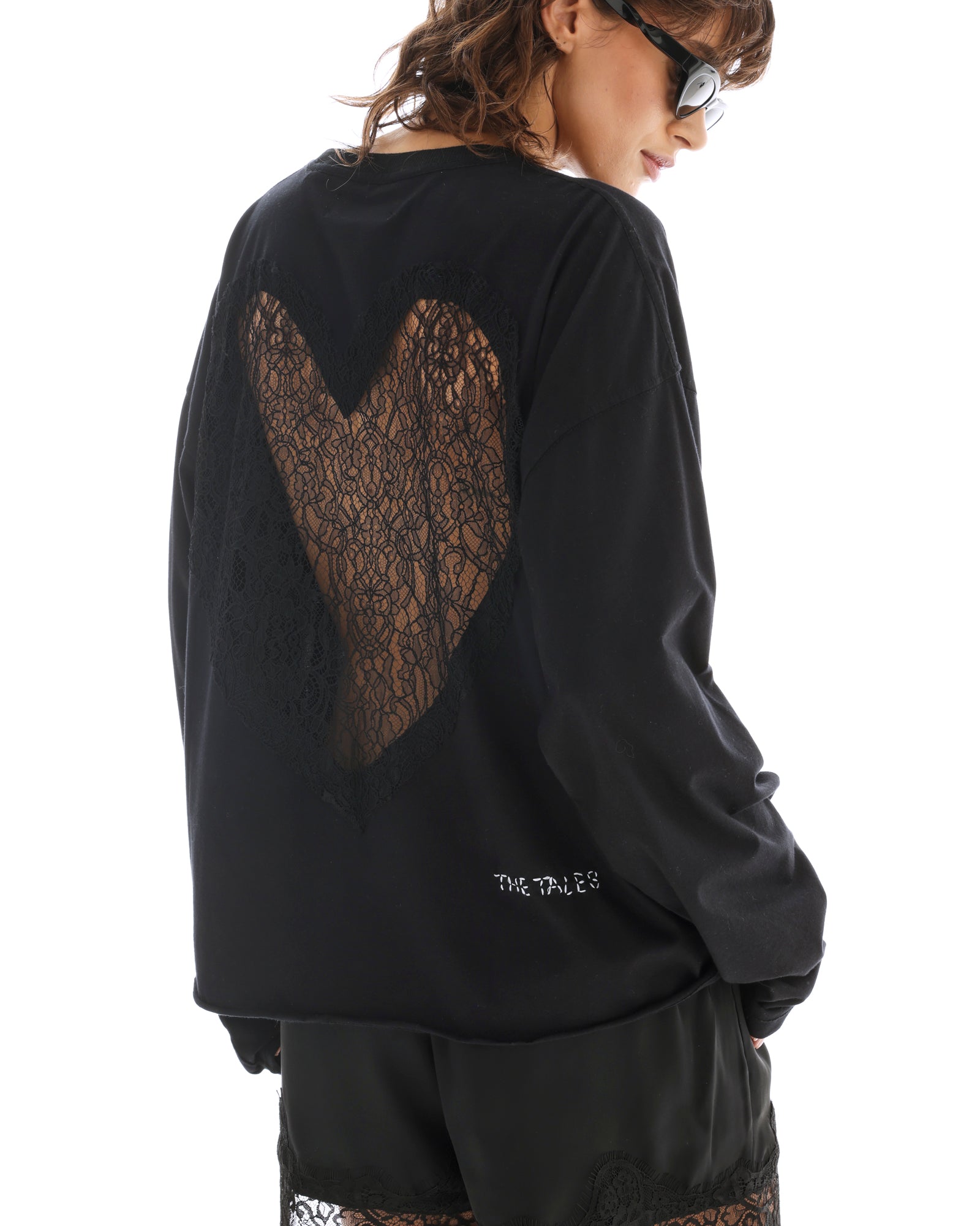 Heart Back Lace Long Sleeve Tee
