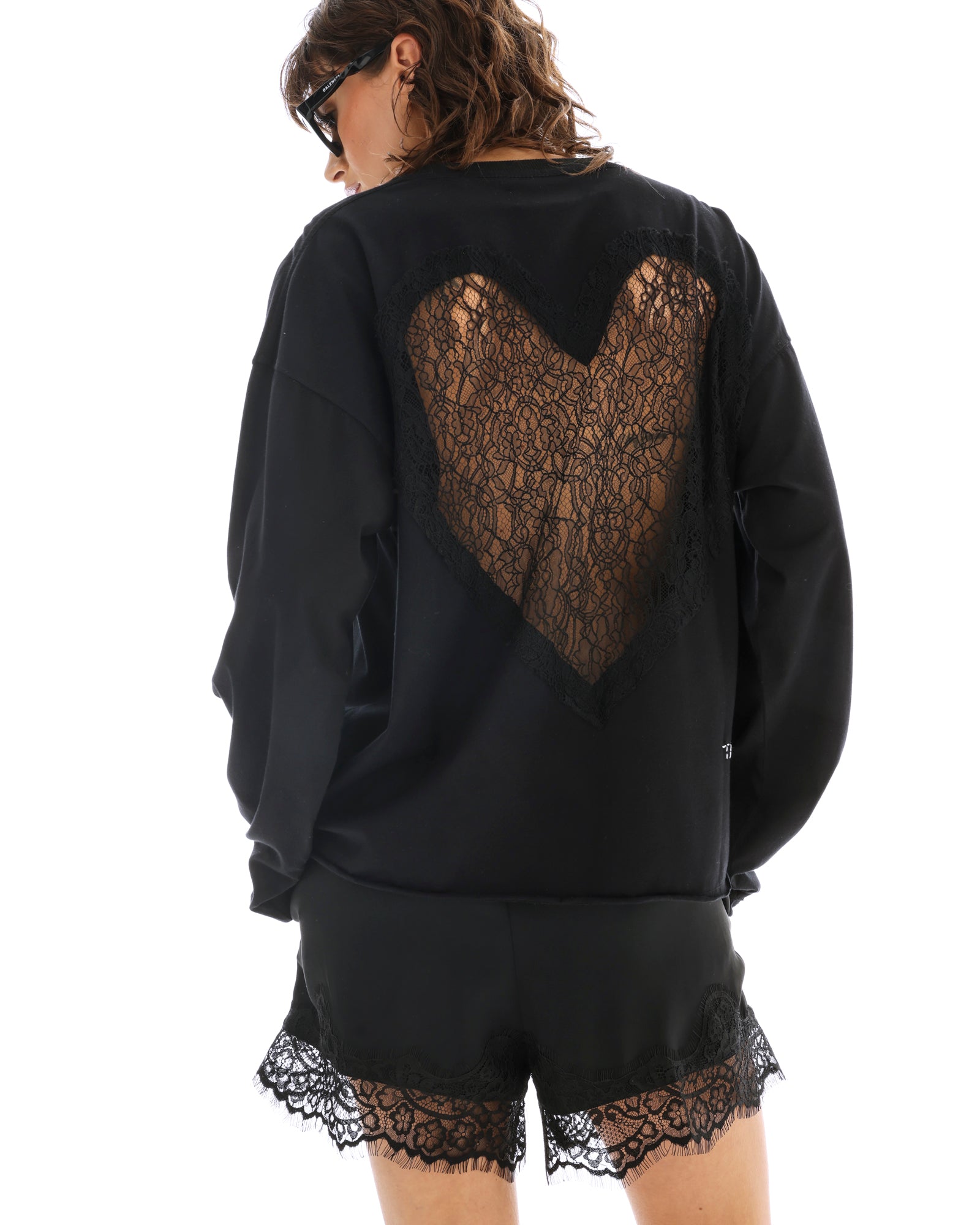 Heart Back Lace Long Sleeve Tee