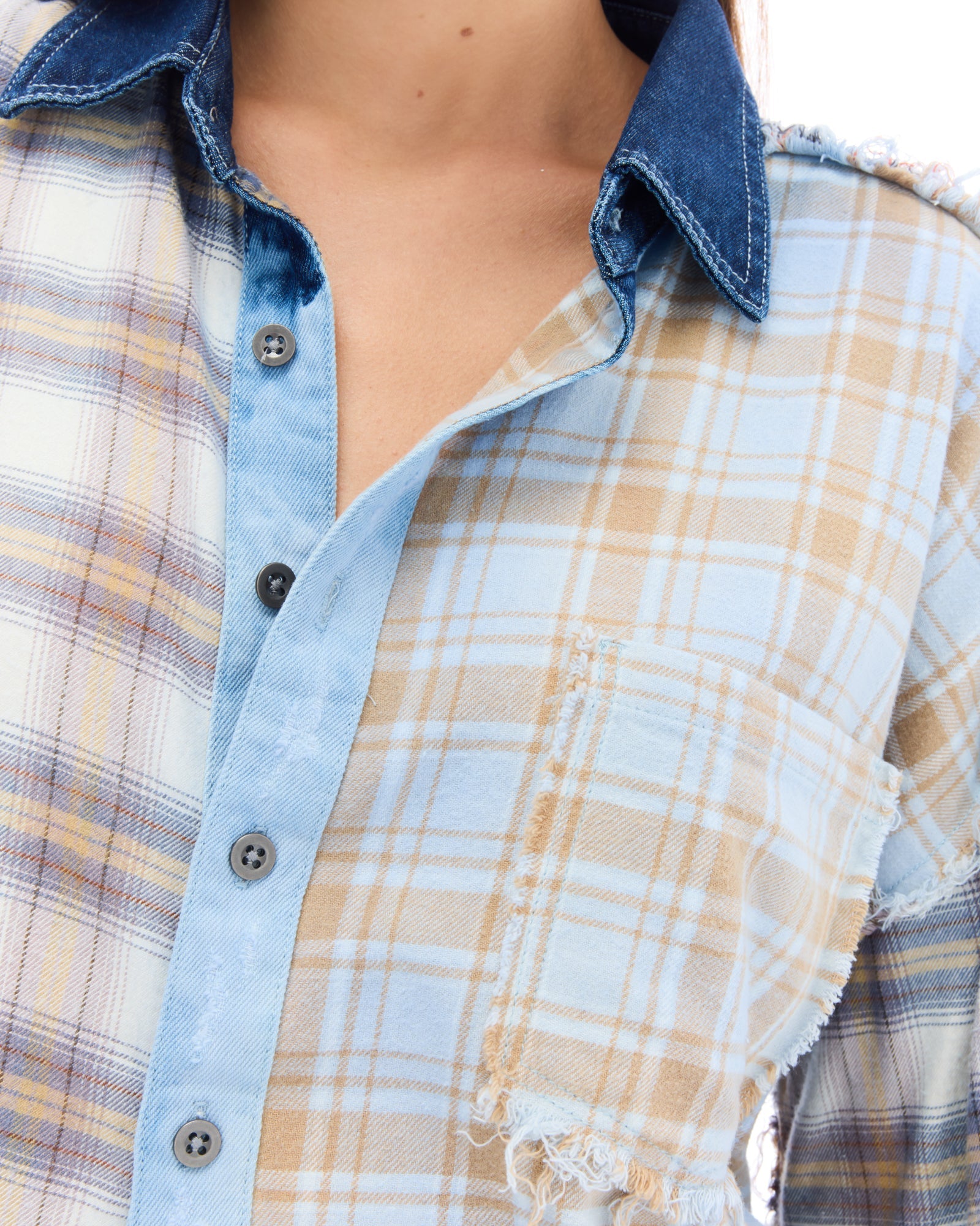 Mixed Flannel And Denim Shirt by THE TALES - product photo