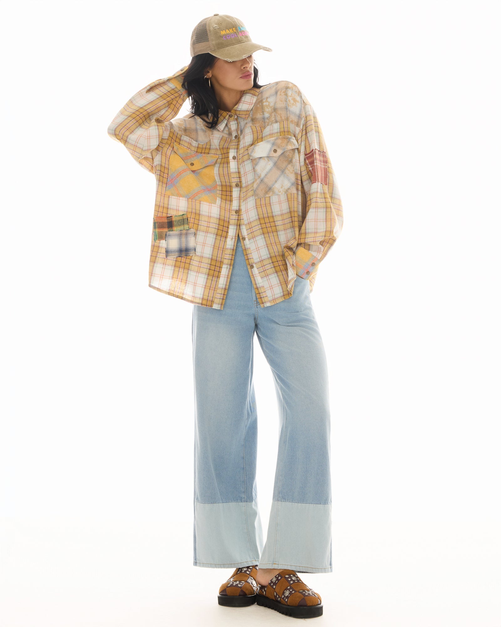 Patched Up Yellow Flannel Western Shirt by THE TALES - back view